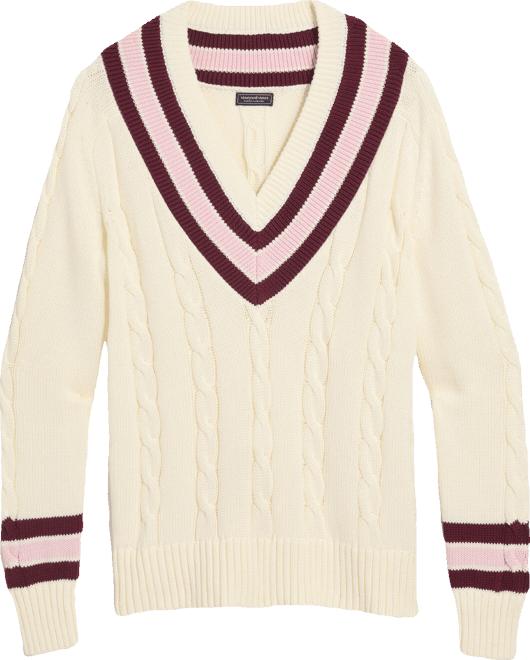 Varsity Cable V-Neck Sweater Product Image