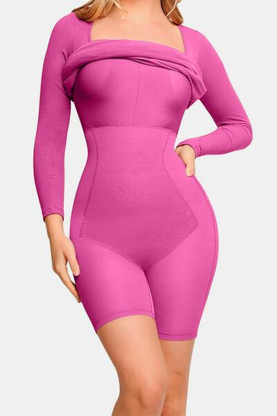 Basic Bae Full Size Built-In Shapewear Square Neck Long Sleeve Dress Product Image