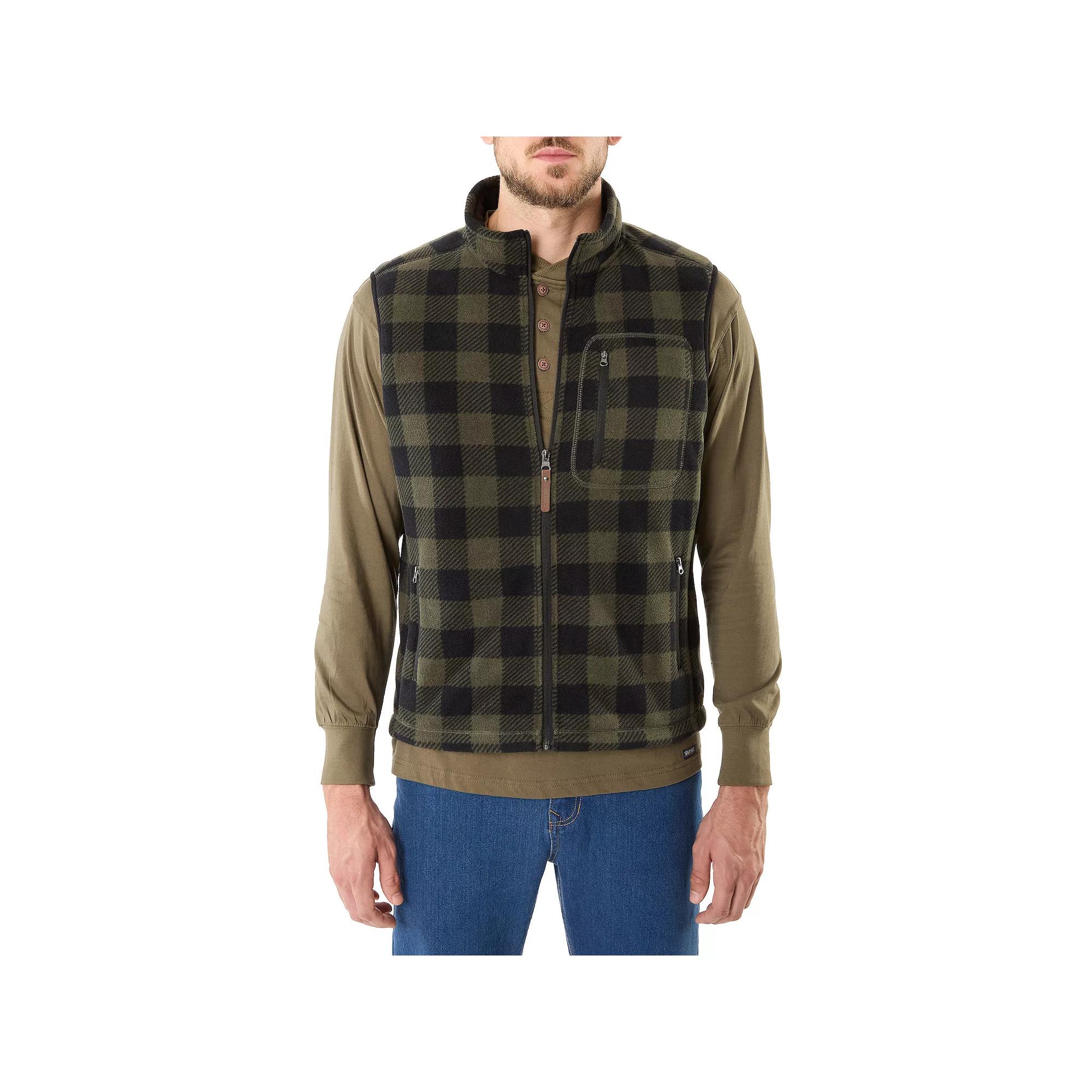 Men's Smith's Workwear Sherpa-Lined Plaid PolarFleece Vest, Size: XXL, Blue Grey 469 Product Image