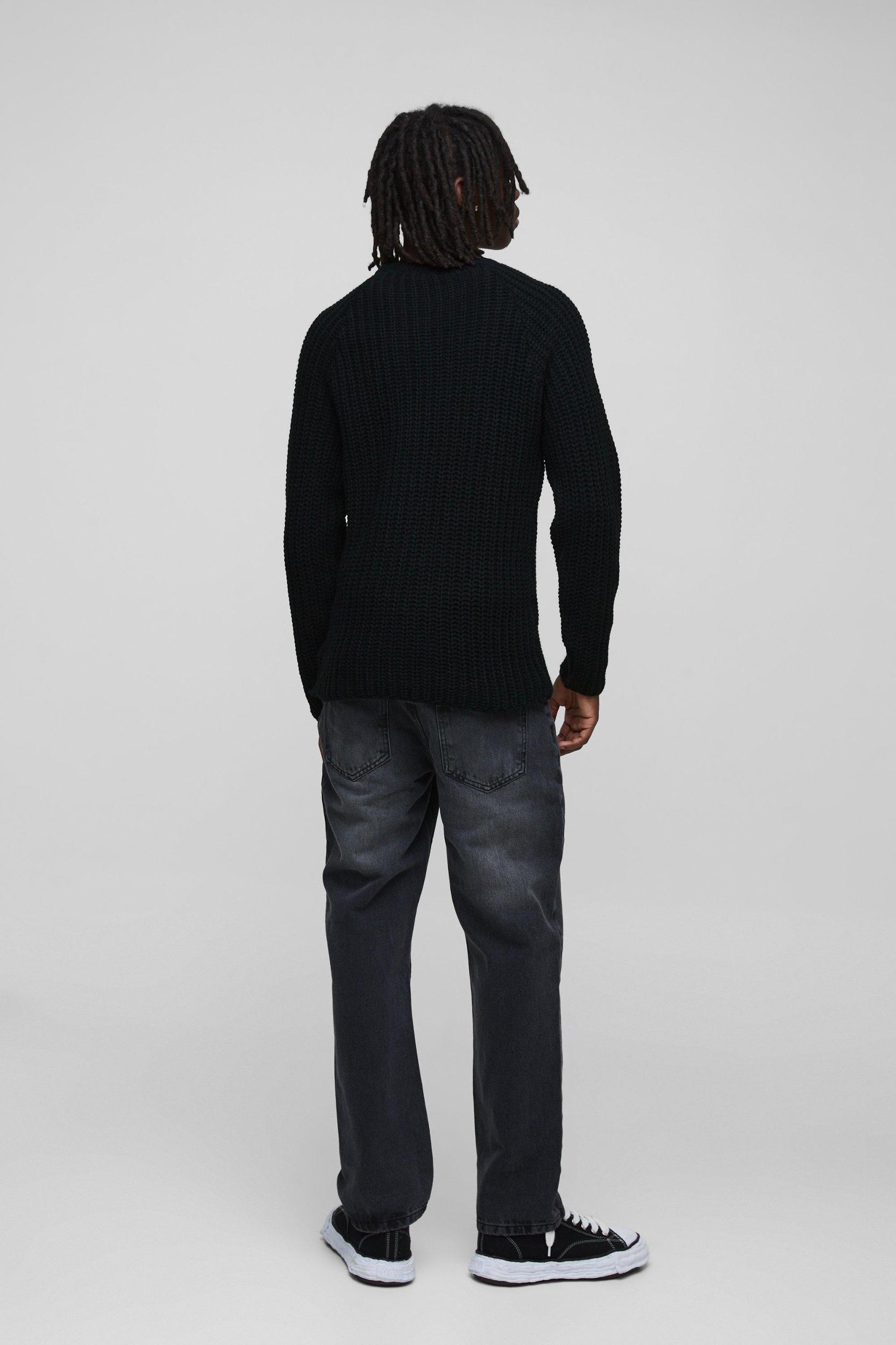 Regular Fit Raglan Detail Ribbed Crew Neck Knit Sweater | boohooMAN USA Product Image