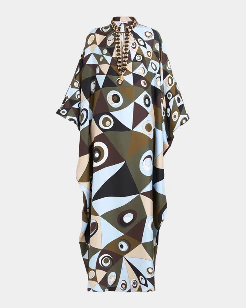 PUCCI Vivara Silk Crepe De Chine Embellished Maxi Caftan Dress In Green Product Image