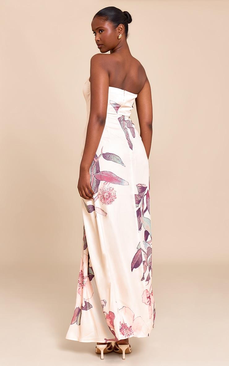 Stone Floral Bandeau Corset Drape Detail Maxi Dress Product Image