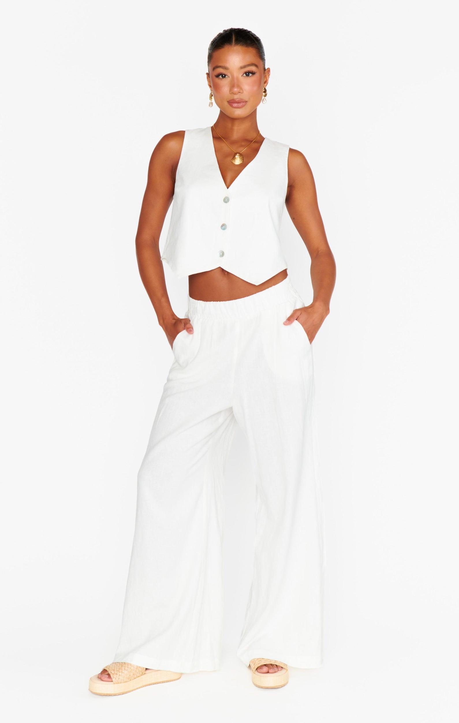 Vicky Vest Top ~ White Linen Product Image