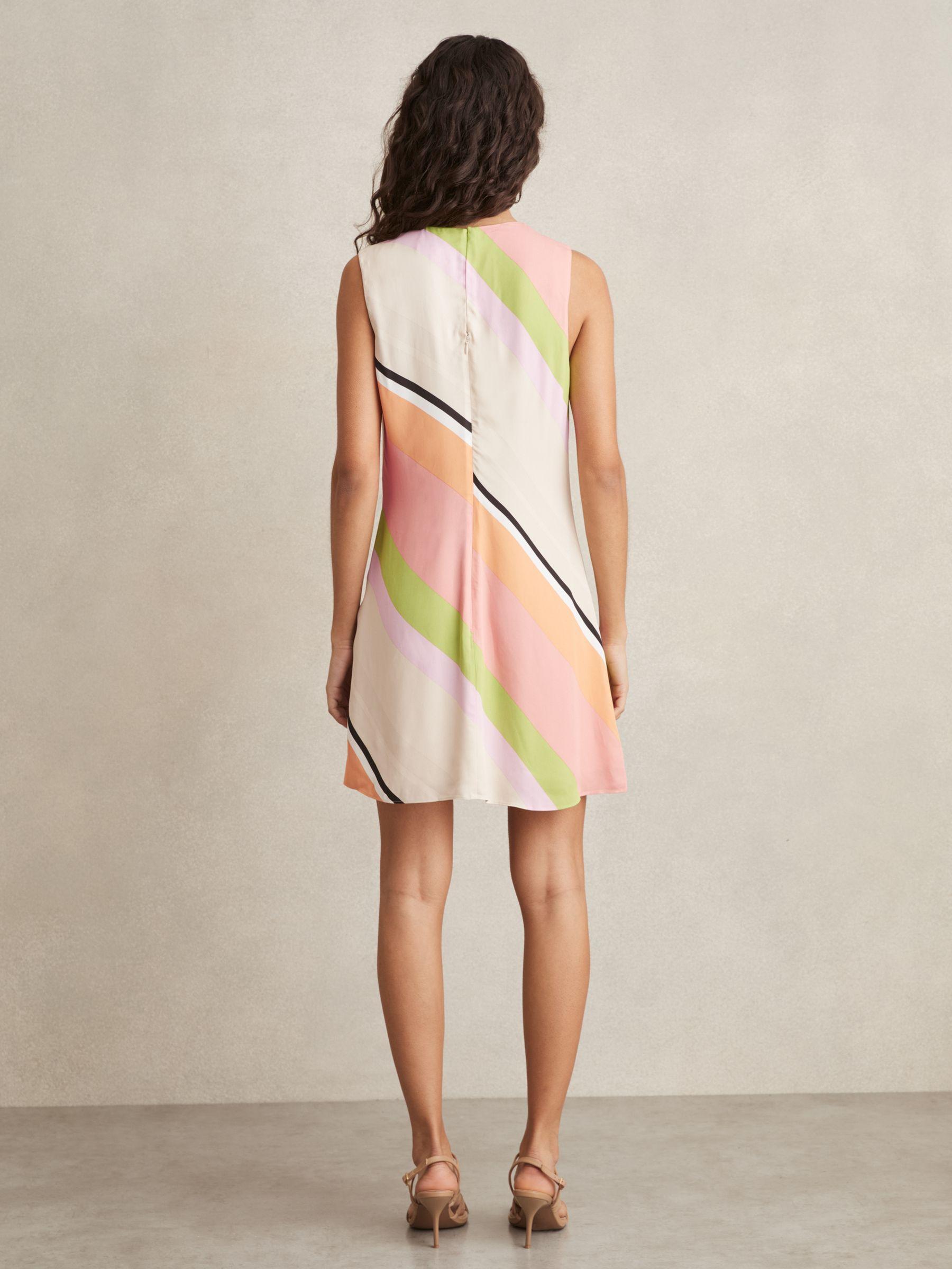 Stripe-Print Tuck Mini Dress in Pink/Green Product Image
