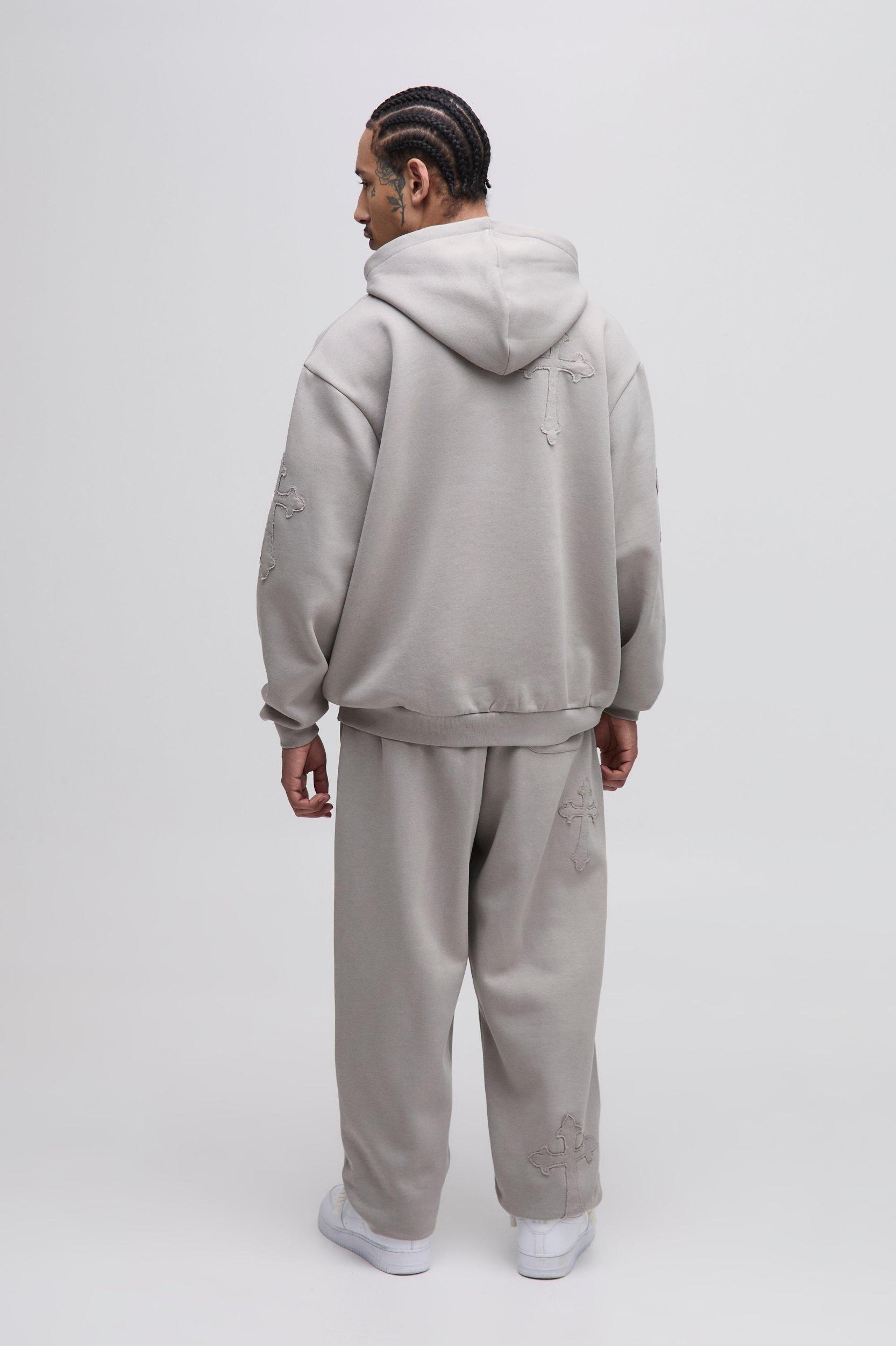 Oversized Worldwide Cross Applique Hooded Tracksuit | boohooMAN USA Product Image
