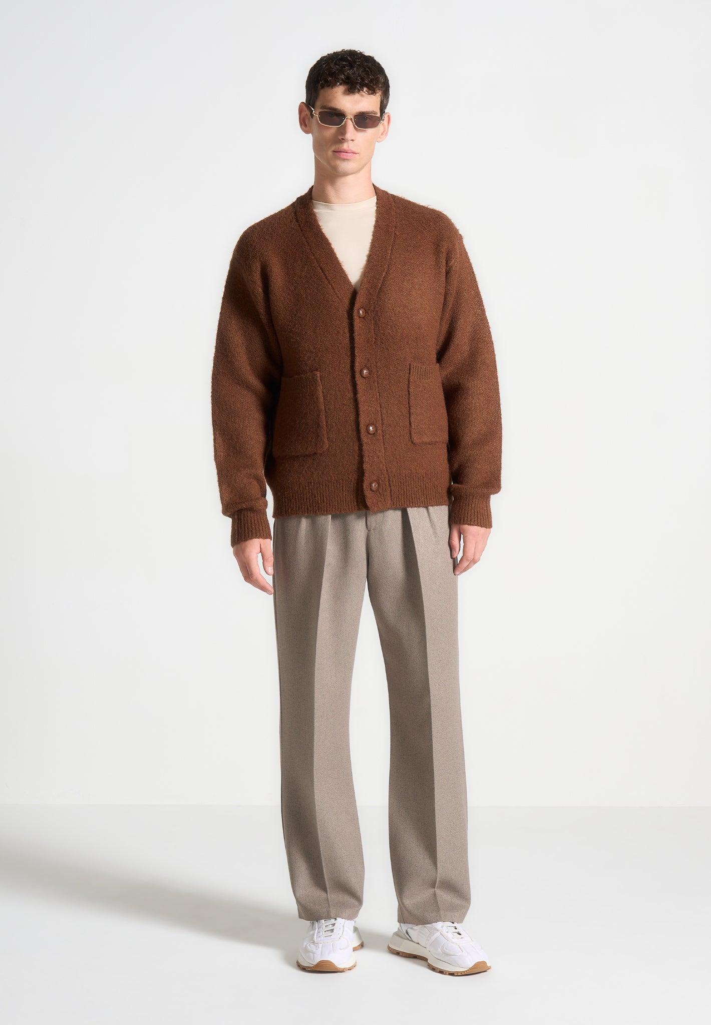 Brushed Wool Knit Cardigan - Rust Male Product Image