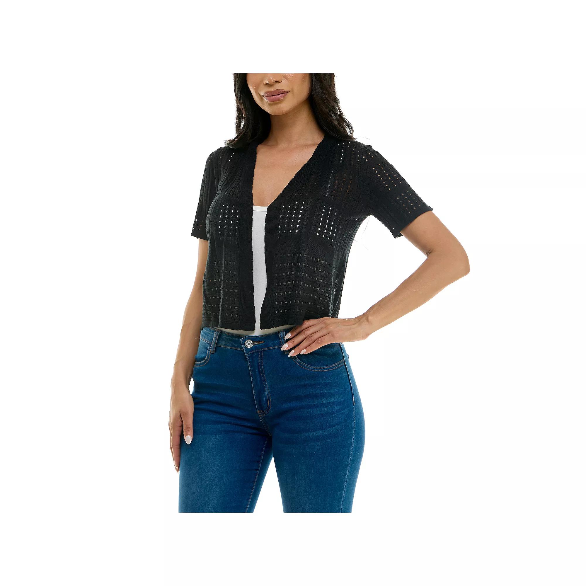 Women's Nina Leonard Pointelle Crochet Bolero, Size: Large, Black Product Image