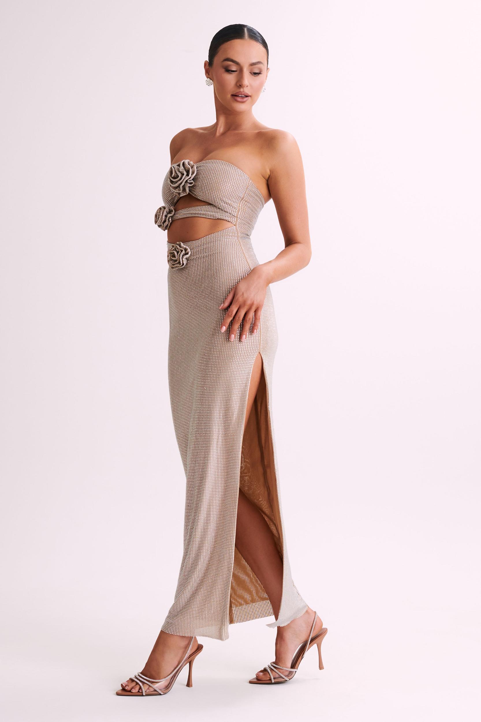Stassie Strapless Rose Diamante Maxi Dress - Nude Product Image