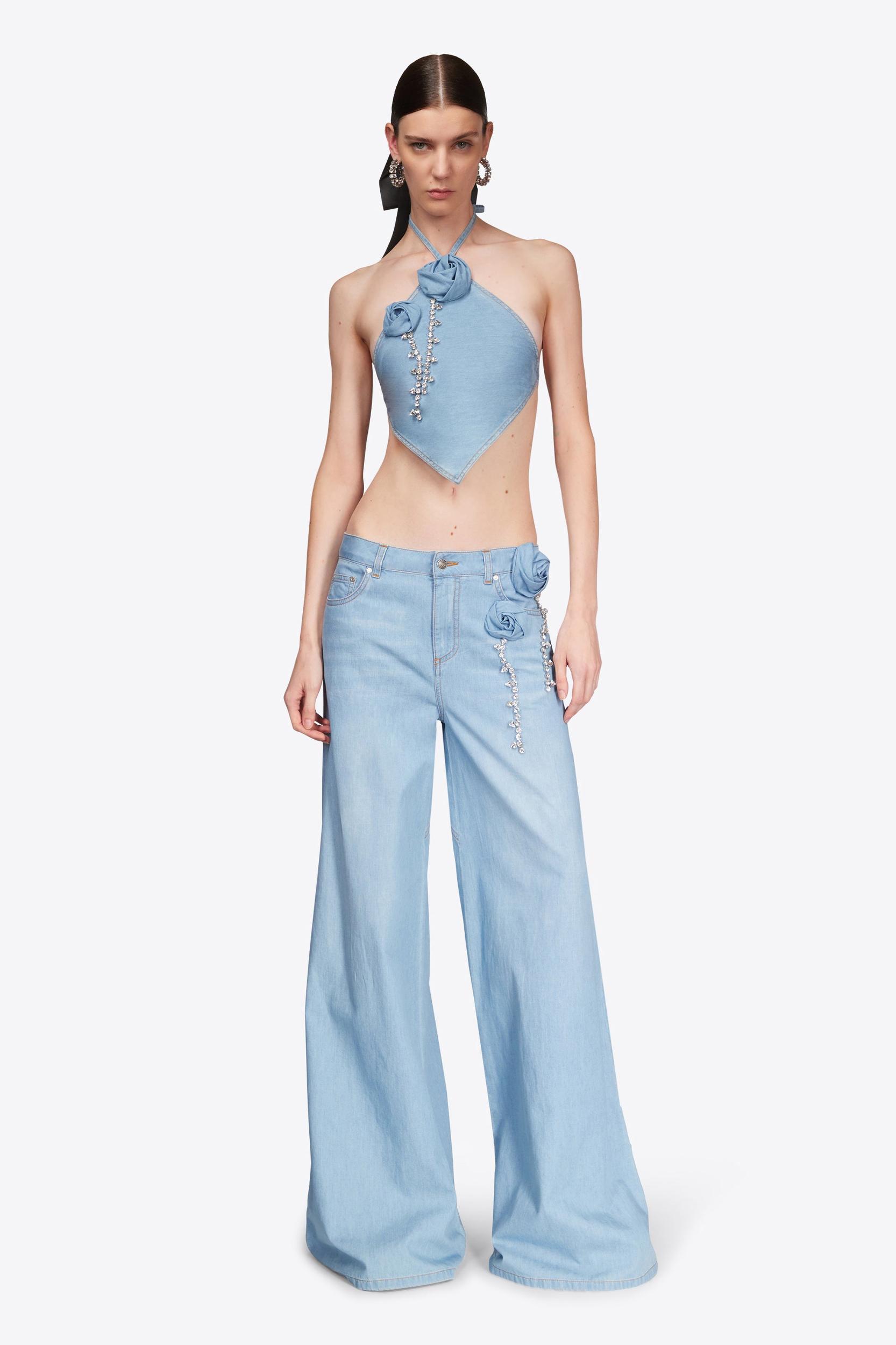 Crystal Rosette Wide Leg Jean Product Image