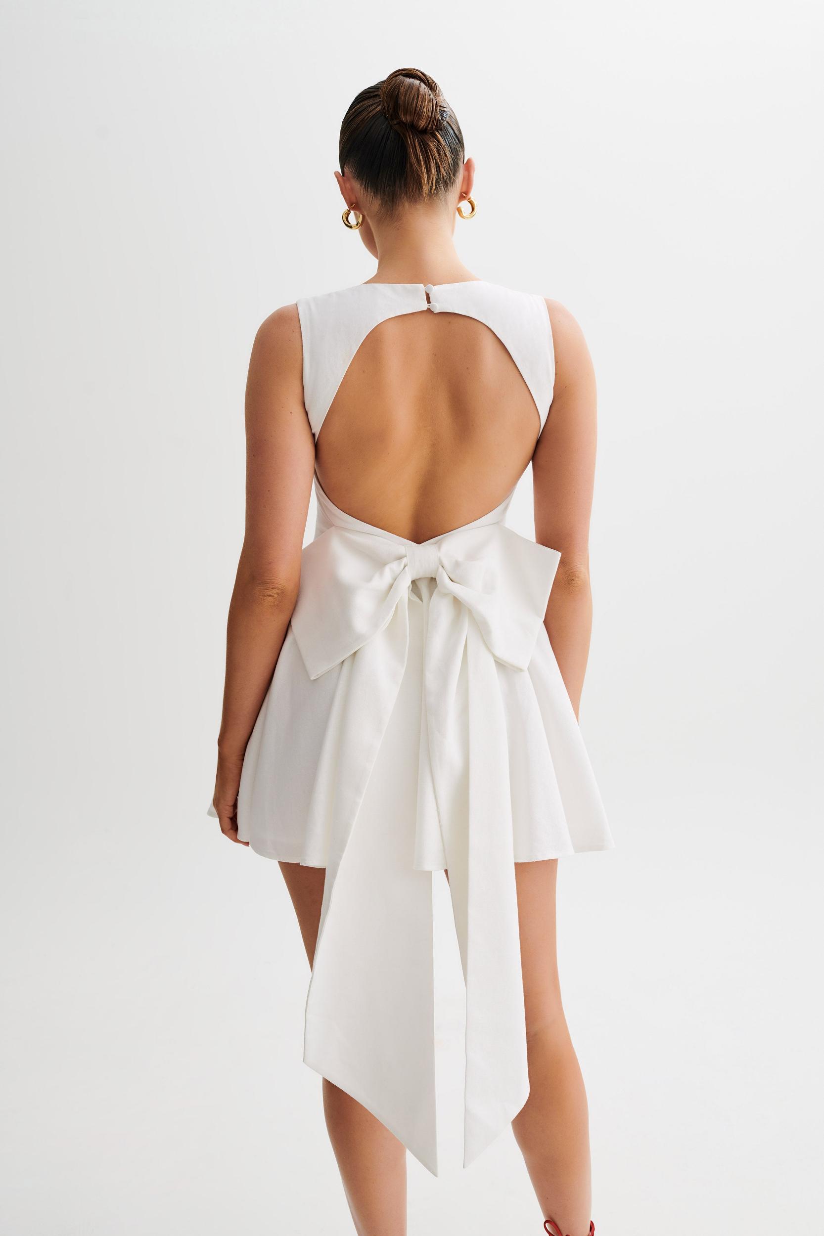 Marcella Linen Bow Back Mini Dress - White Product Image