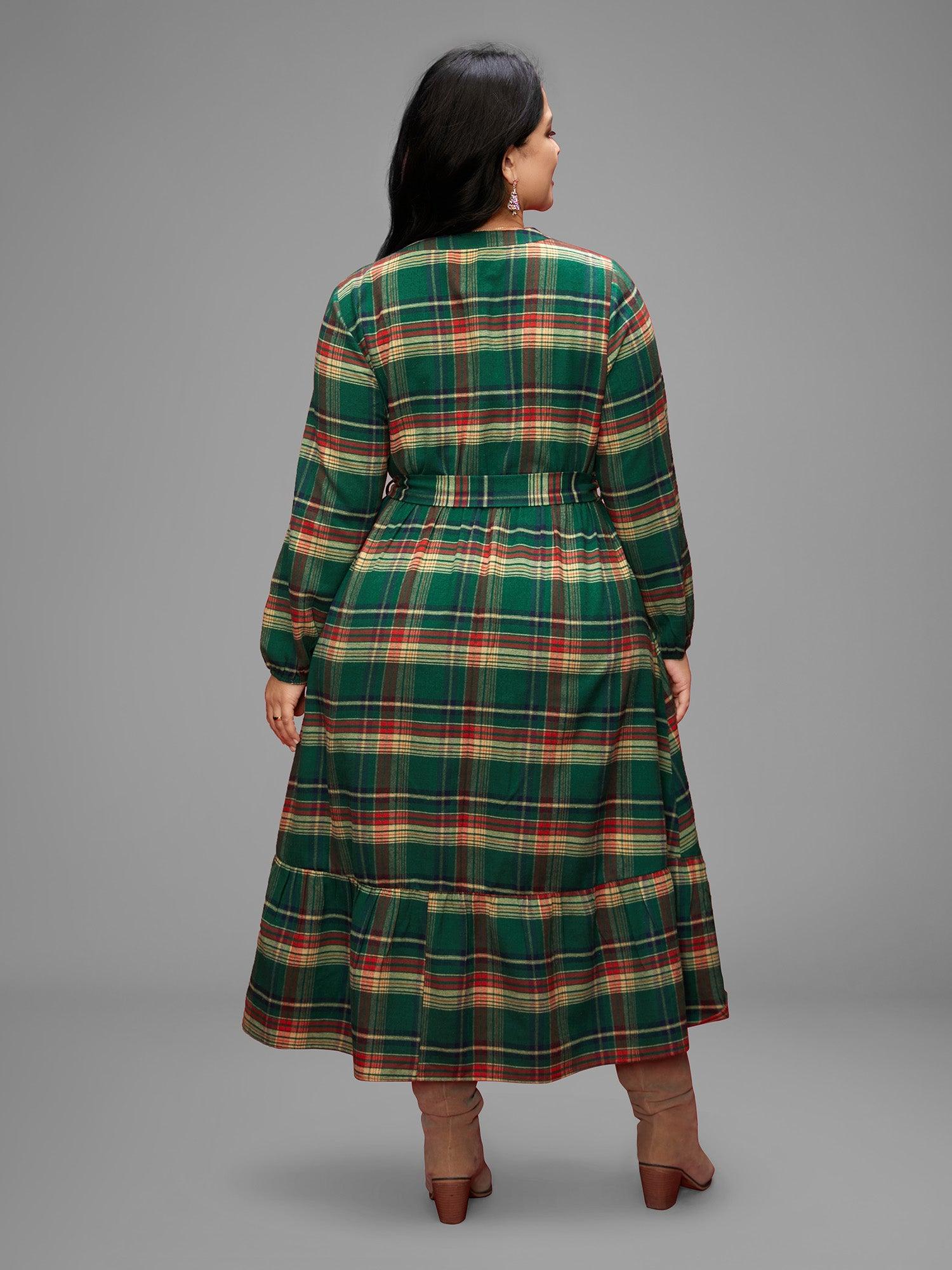 Festive Notched Collar Plaid Dress Female Product Image