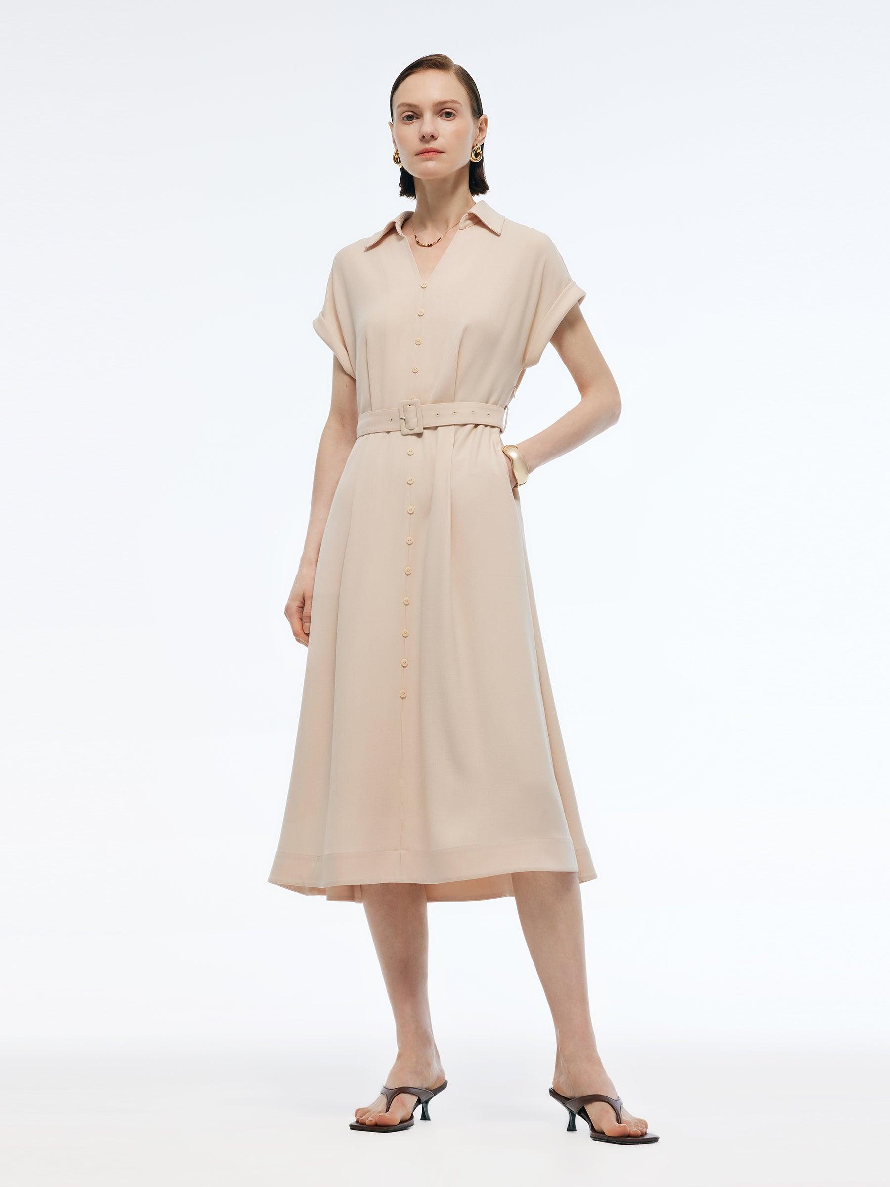 100% Acetate V-Neck Women Maxi Dress With Belt Product Image