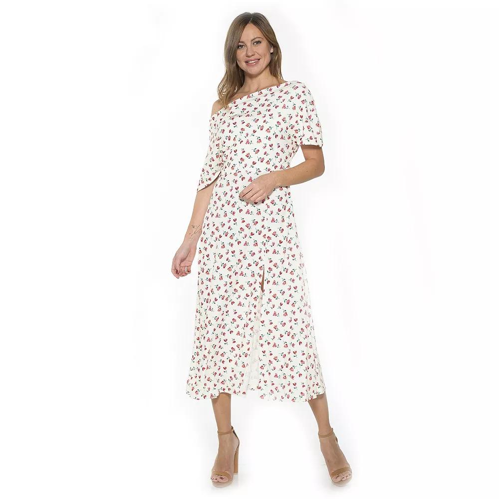 Women's ALEXIA ADMOR Kaelyn Draped One-Shoulder Dress, Size: Medium, Ivory Floral Product Image