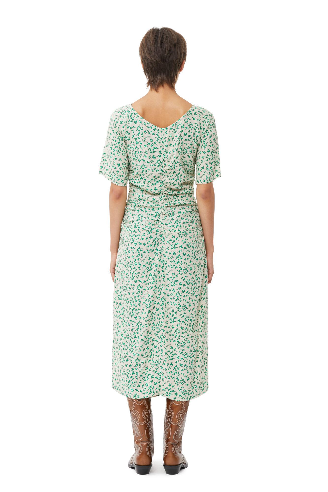 Printed Crepe U-neck Midi Dress Product Image