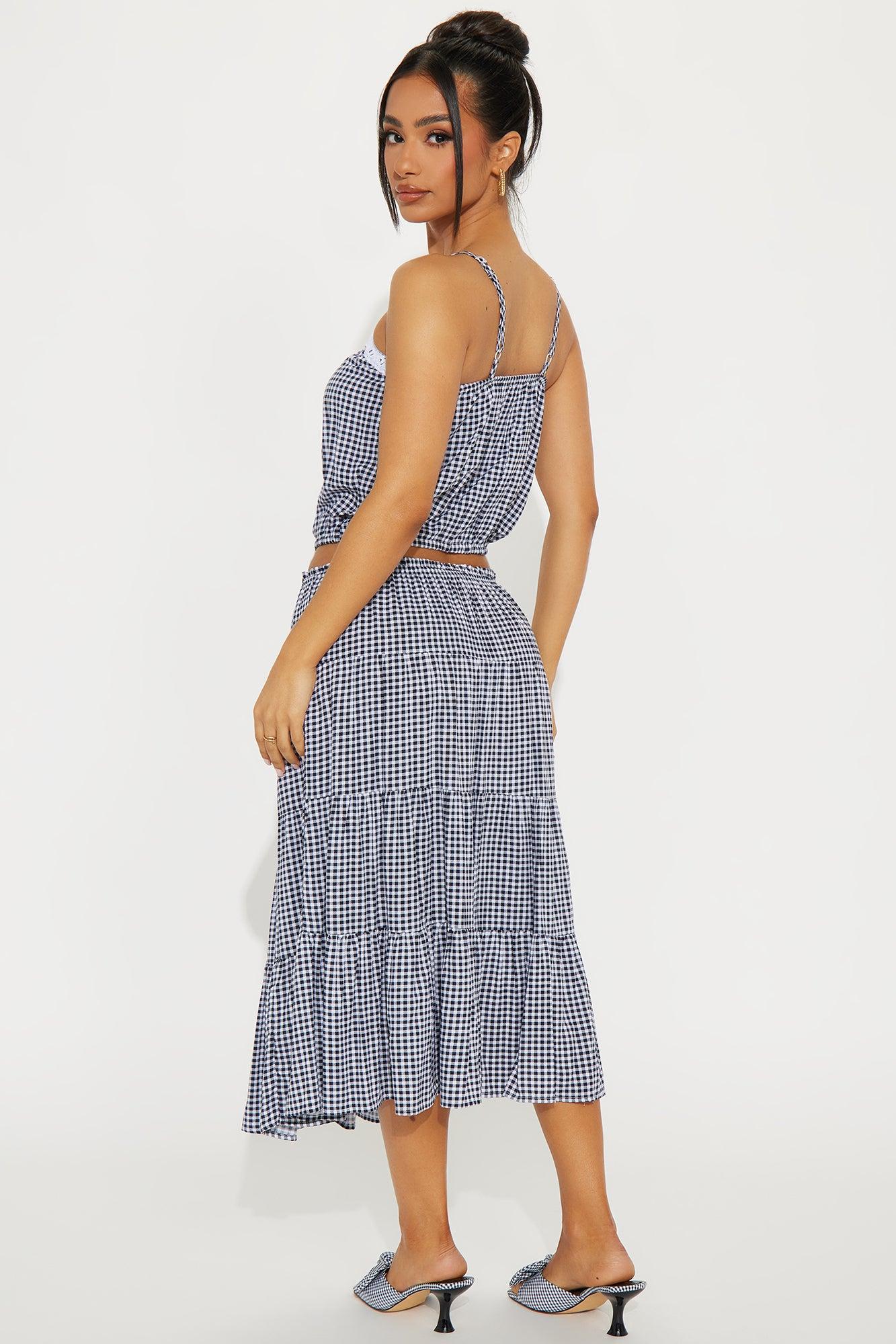 On A Stroll Gingham Skirt Set - Black/White Product Image