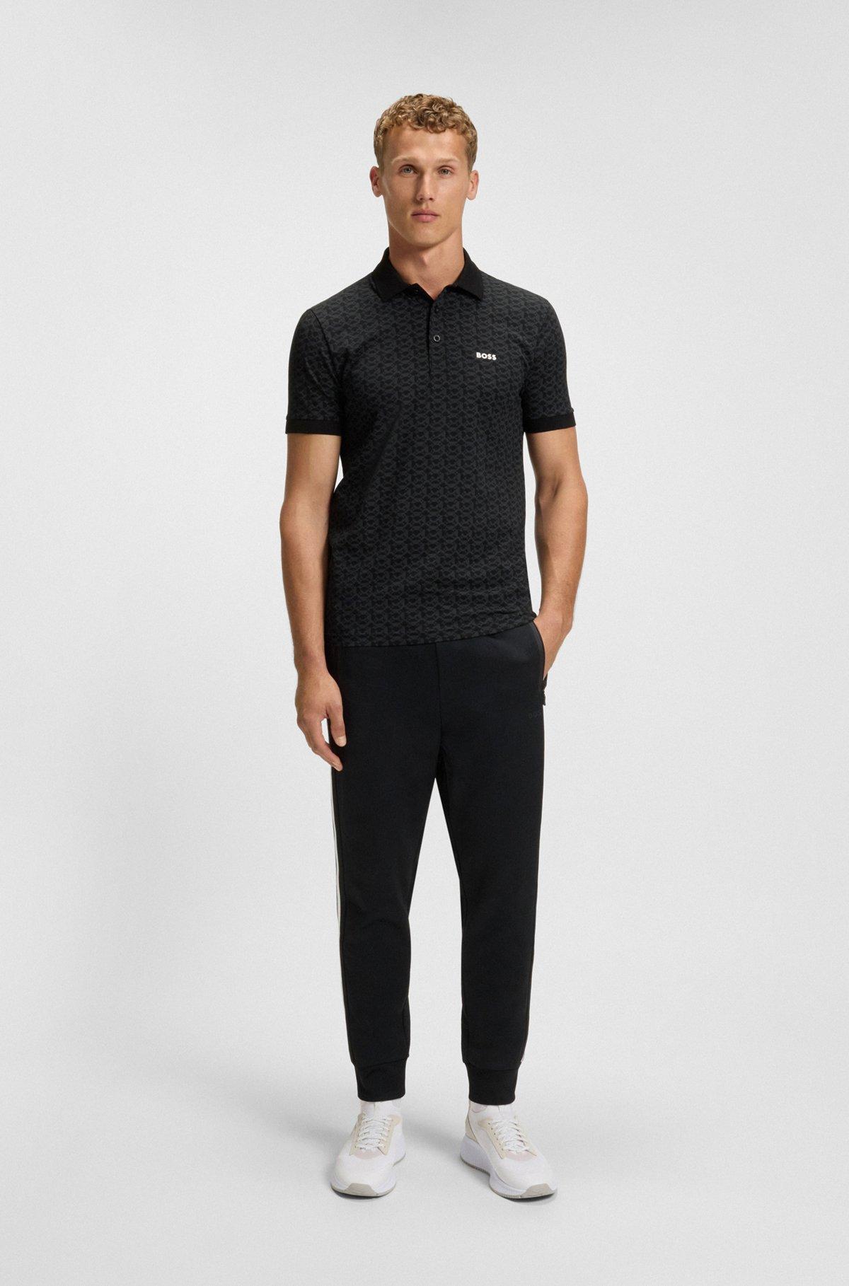 BOSS - Paddy polo shirt in stretch cotton with printed pattern - Black Product Image