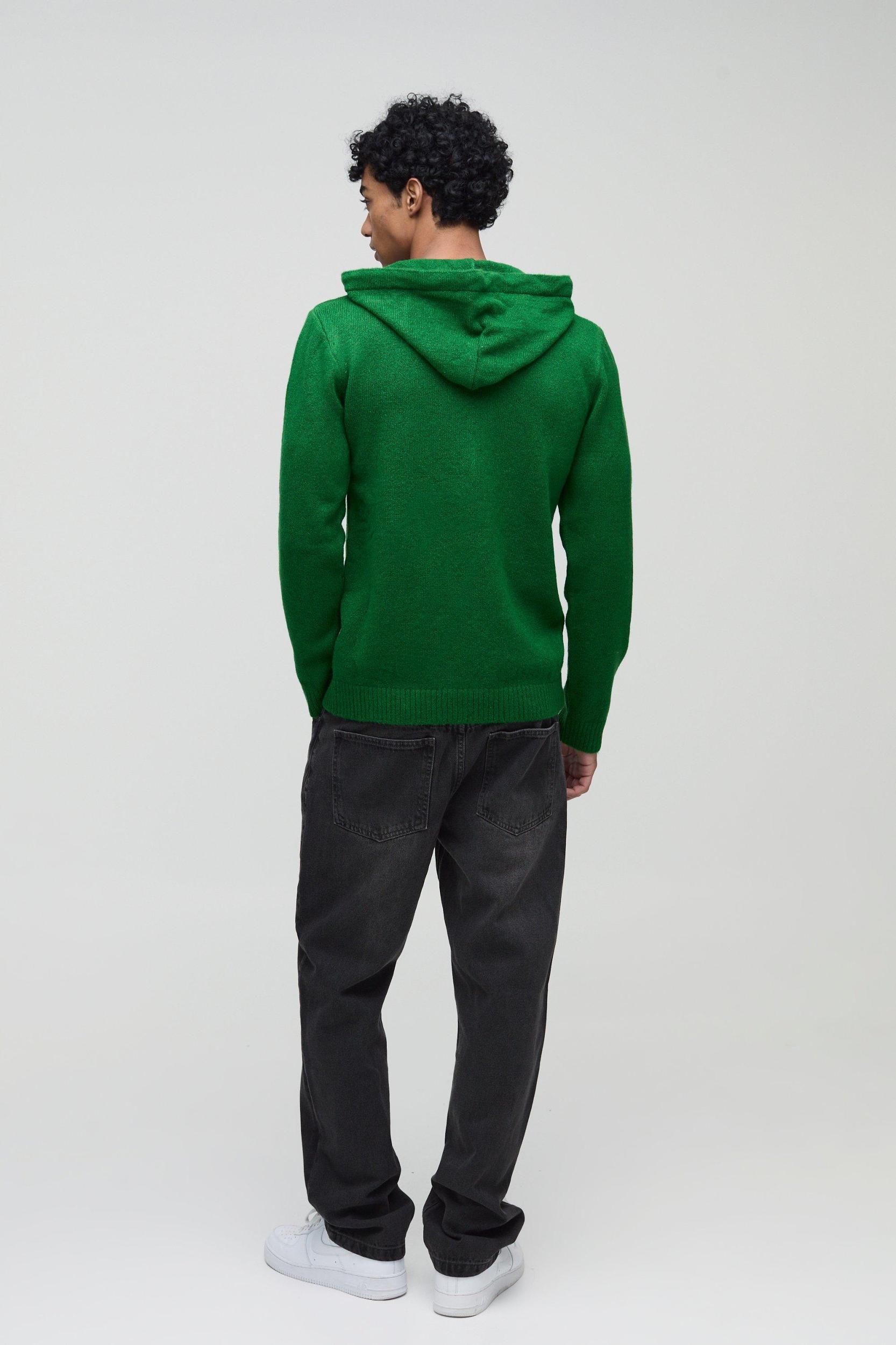 Regular Fit Zip Through Knitted Hoodie | boohooMAN USA Product Image