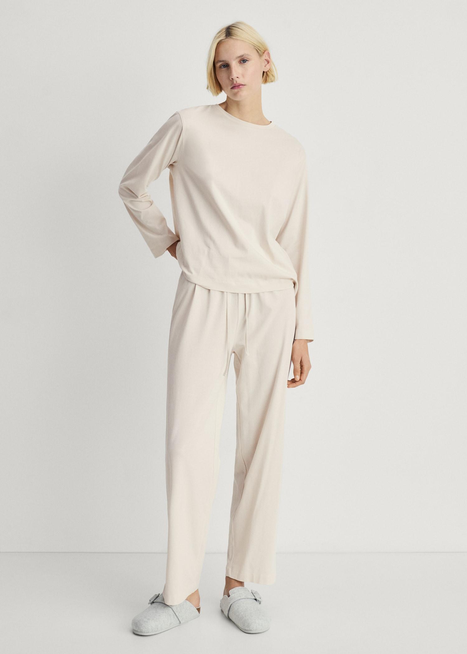 Two-piece plain cotton pajama set - Women | MANGO USA Product Image
