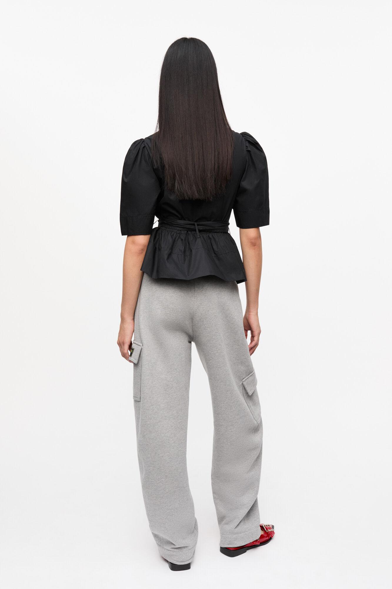 Black Stretch Cotton Tie Strap Blouse Product Image