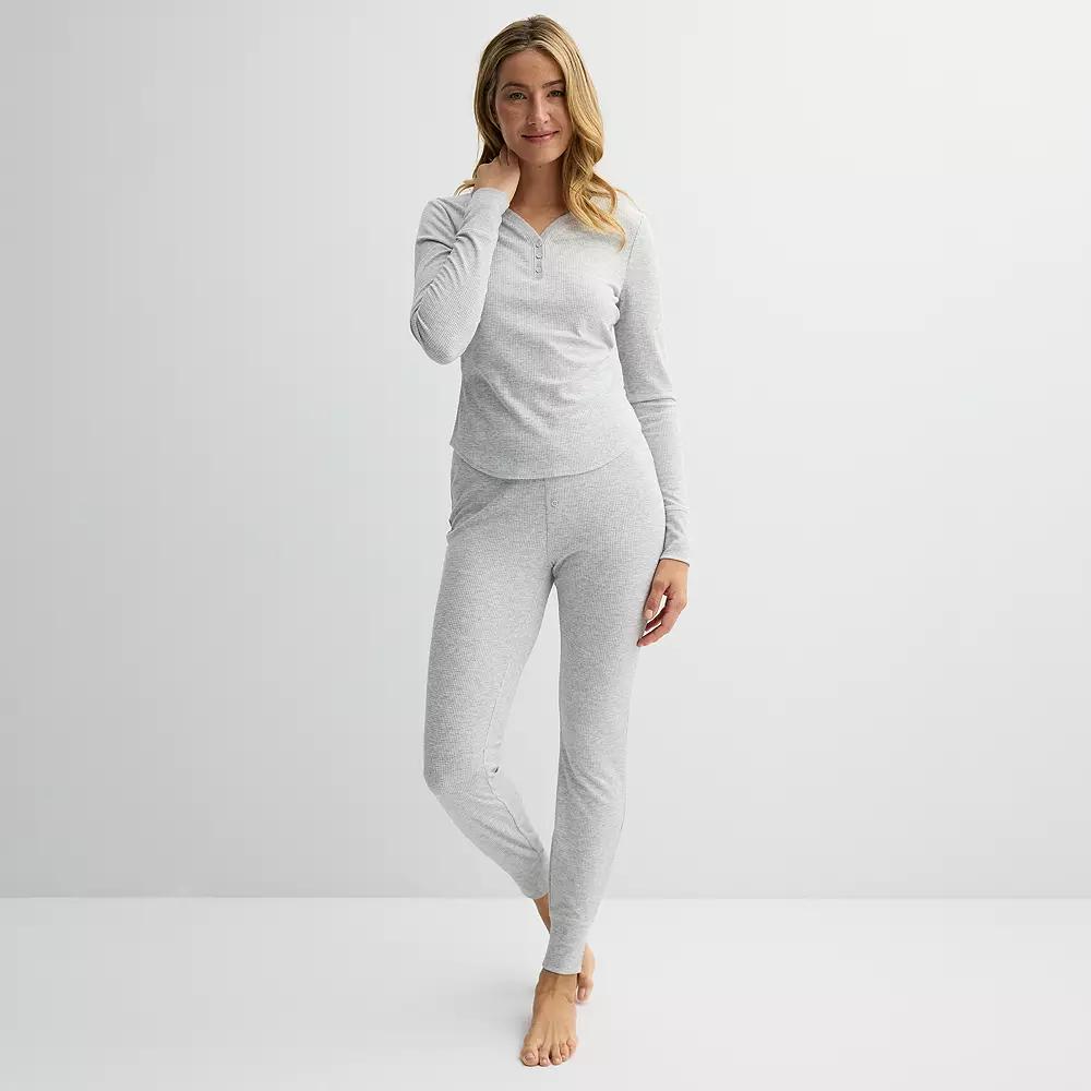 Women's Sonoma Goods For Life® 2-pc. Thermal Pajama Top & Pajama Bottoms Set, Size: XL, Silver Tide Grey Product Image