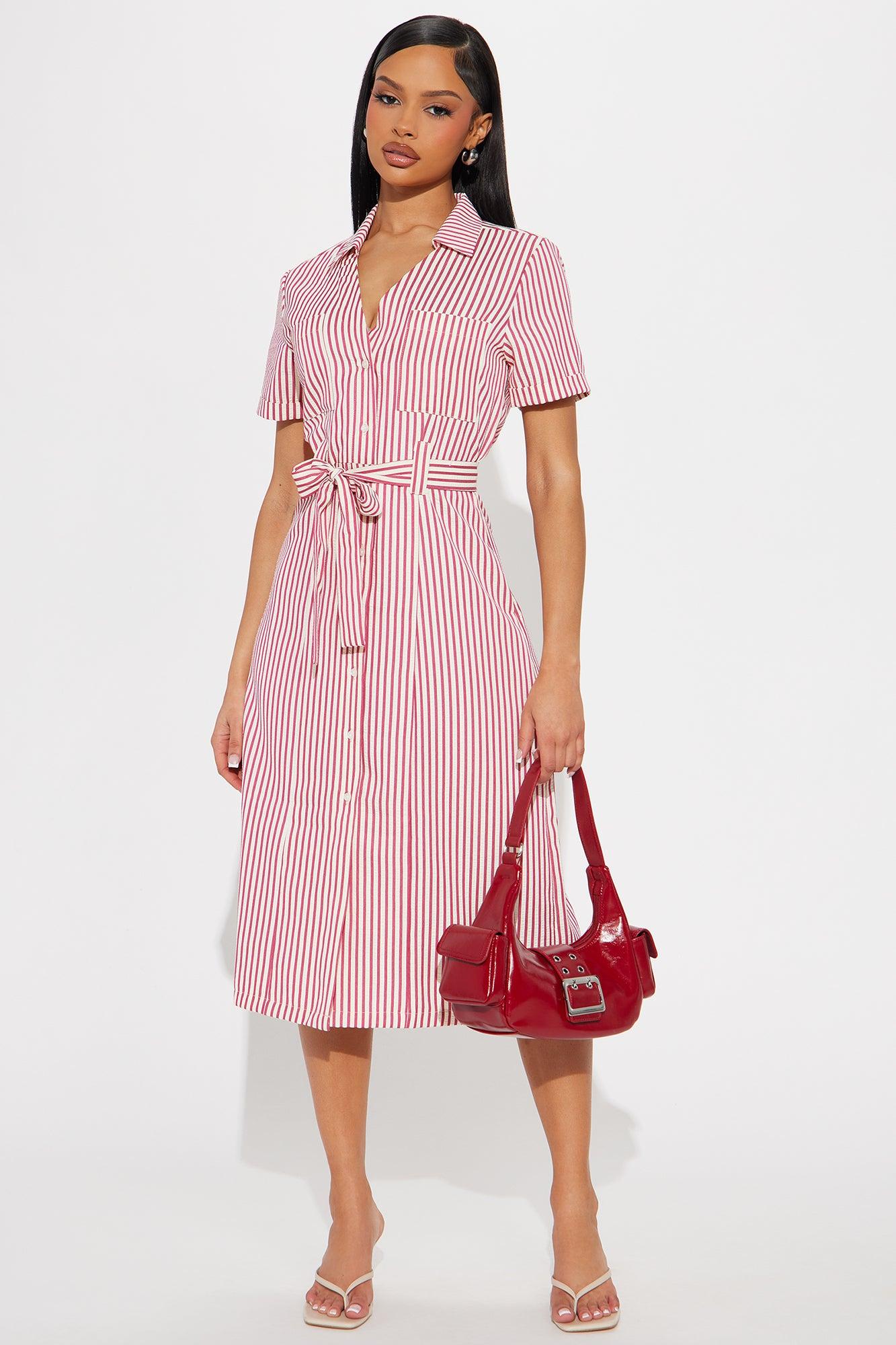 Beach House Getaway Striped Midi Dress - Red/combo Product Image