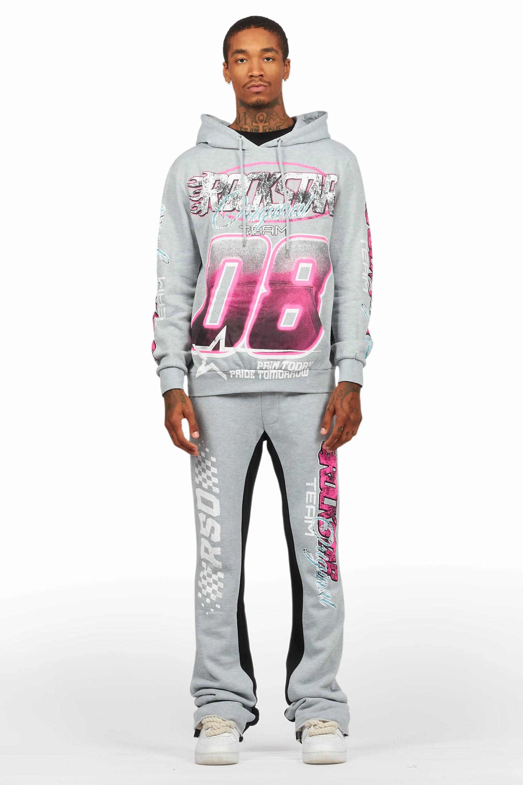 Theo Heather Grey Hoodie/Baggy Fit Track Pant Set Male Product Image