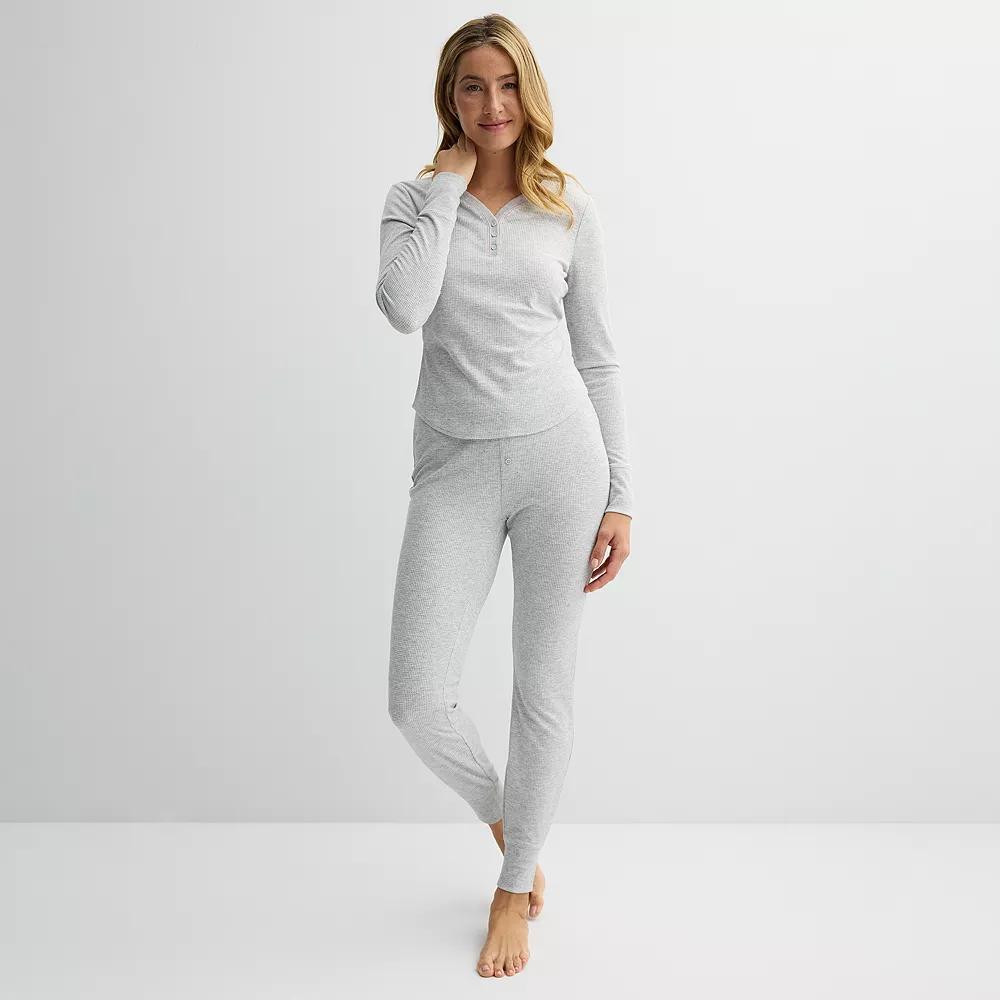 Women's Sonoma Goods For Life® 2-pc. Thermal Pajama Top & Pajama Bottoms Set, Size: XL, Silver Tide Grey Product Image