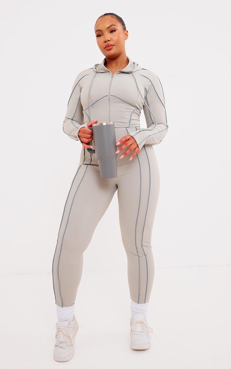 Plus Grey Sculpt Contrast Seam Crop Gym Jacket Product Image
