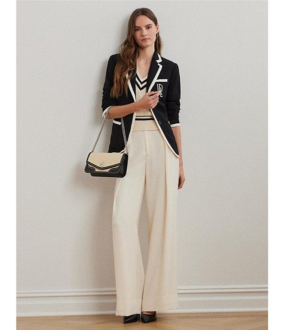 Lauren Ralph Lauren Knit Two-Tone Georgette Notch Lapel Long Sleeve Blazer Product Image