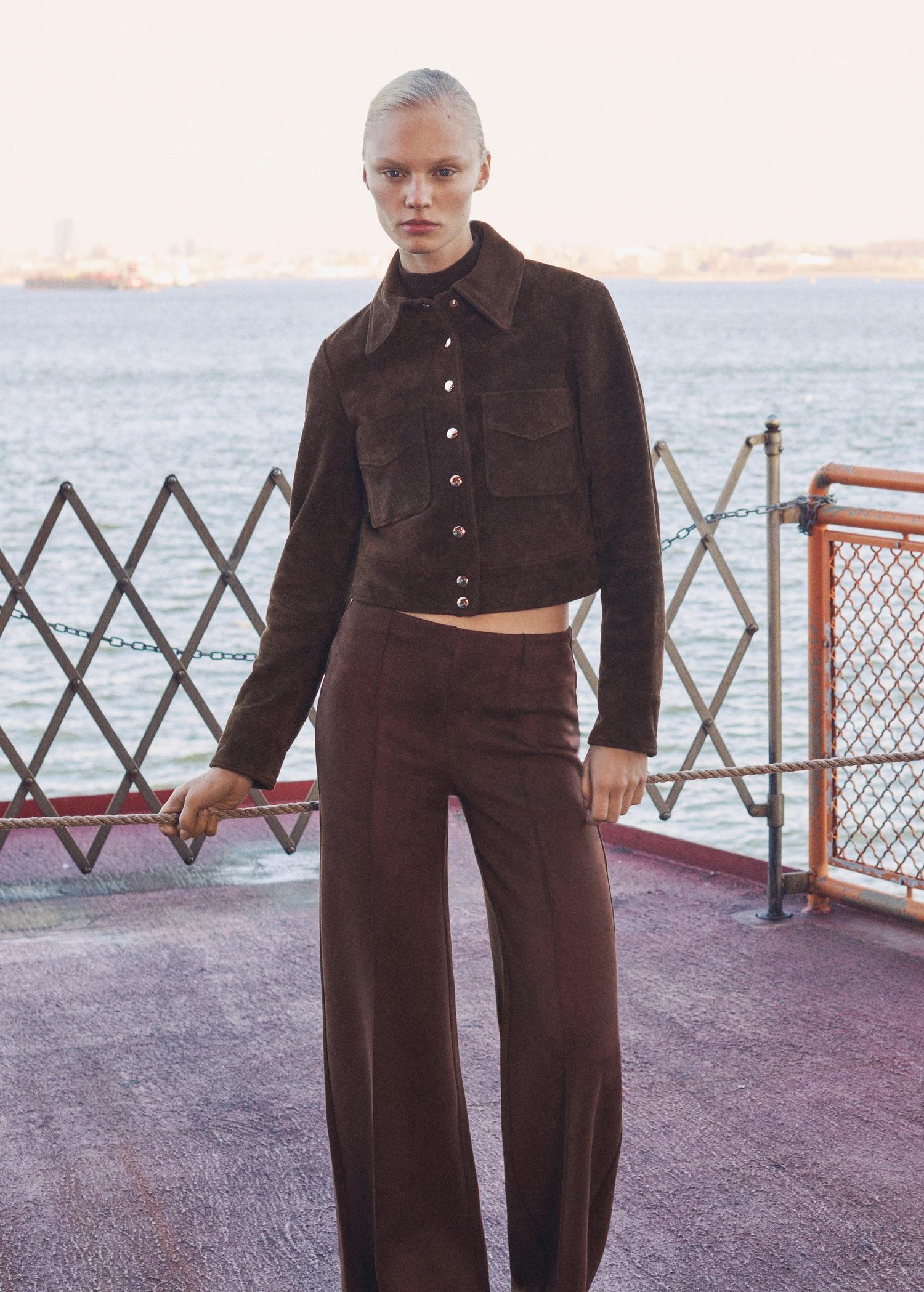 Suede jacket with pockets - Women | MANGO USA Product Image