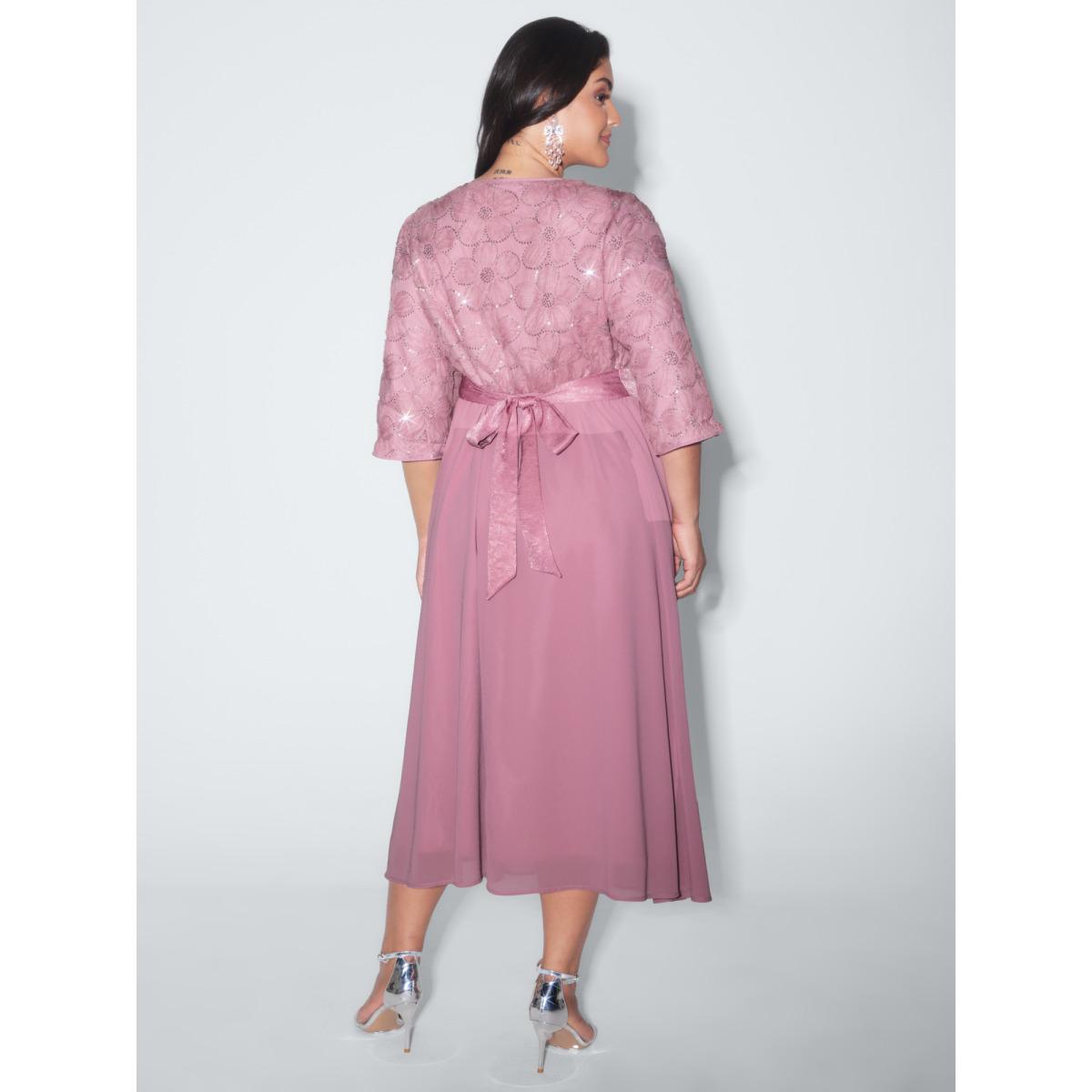 Plus Size Sequin Floral Tulle Shirred Waist Maxi Dress DustyPink Women Party&Cocktail Party Curvy Bloomchic 12/L Product Image