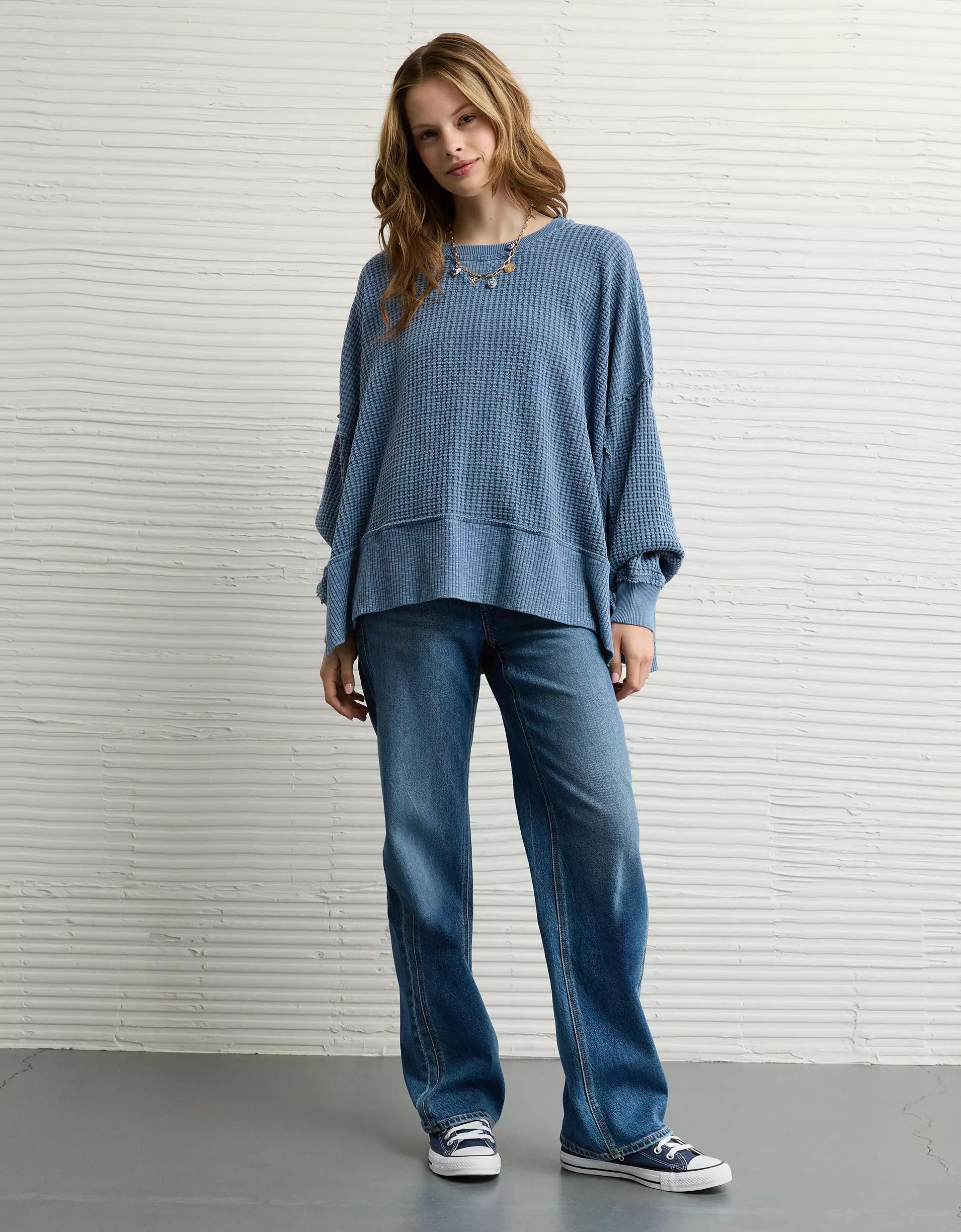 AE Big Hug Crew Neck Waffle Sweatshirt Product Image