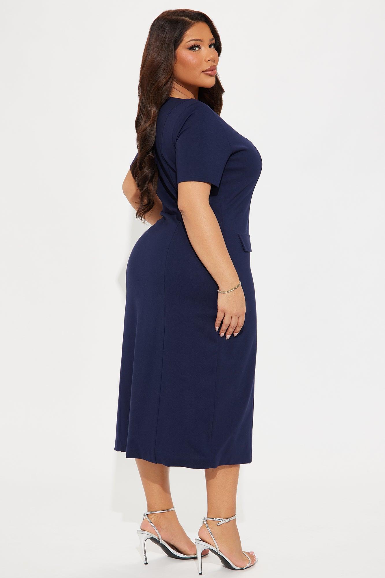 The Velina Ponte Midi Dress - Navy Product Image