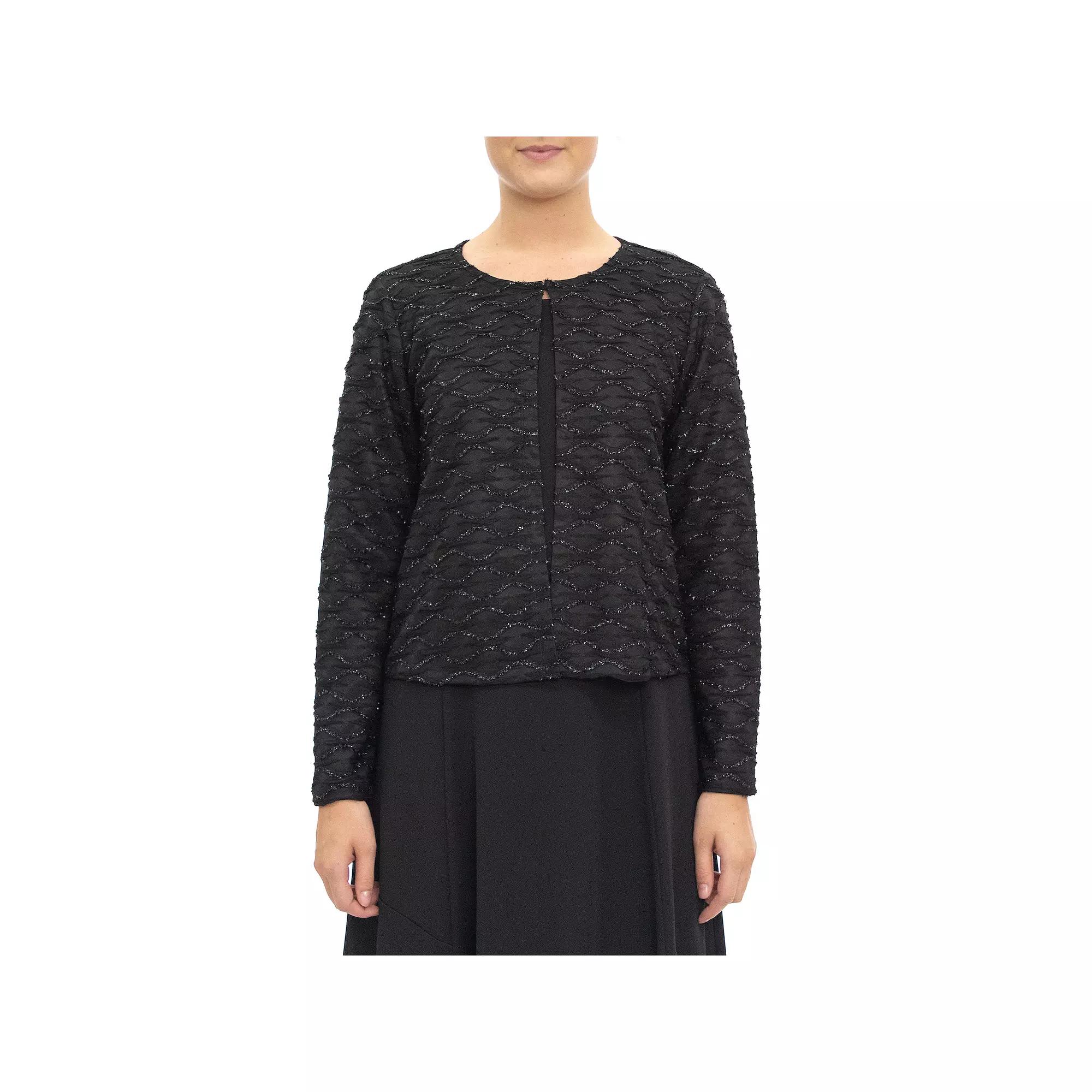 Women's Nina Leonard Long Sleeve Wave Sparkle Bolero, Size: Medium, Black Product Image
