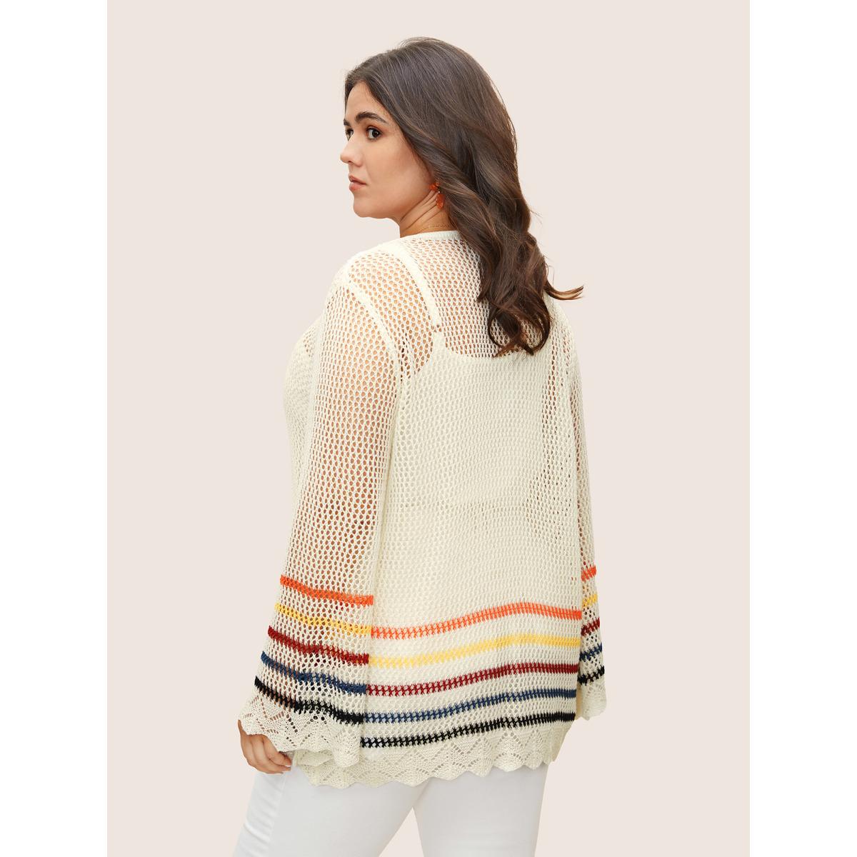 Plus Size Colored Striped Cut Out Tie Knot Coat Women Originalwhite Casual Tie knot Loose Ladies Everyday Winter Coats BloomChic 28/5X Product Image