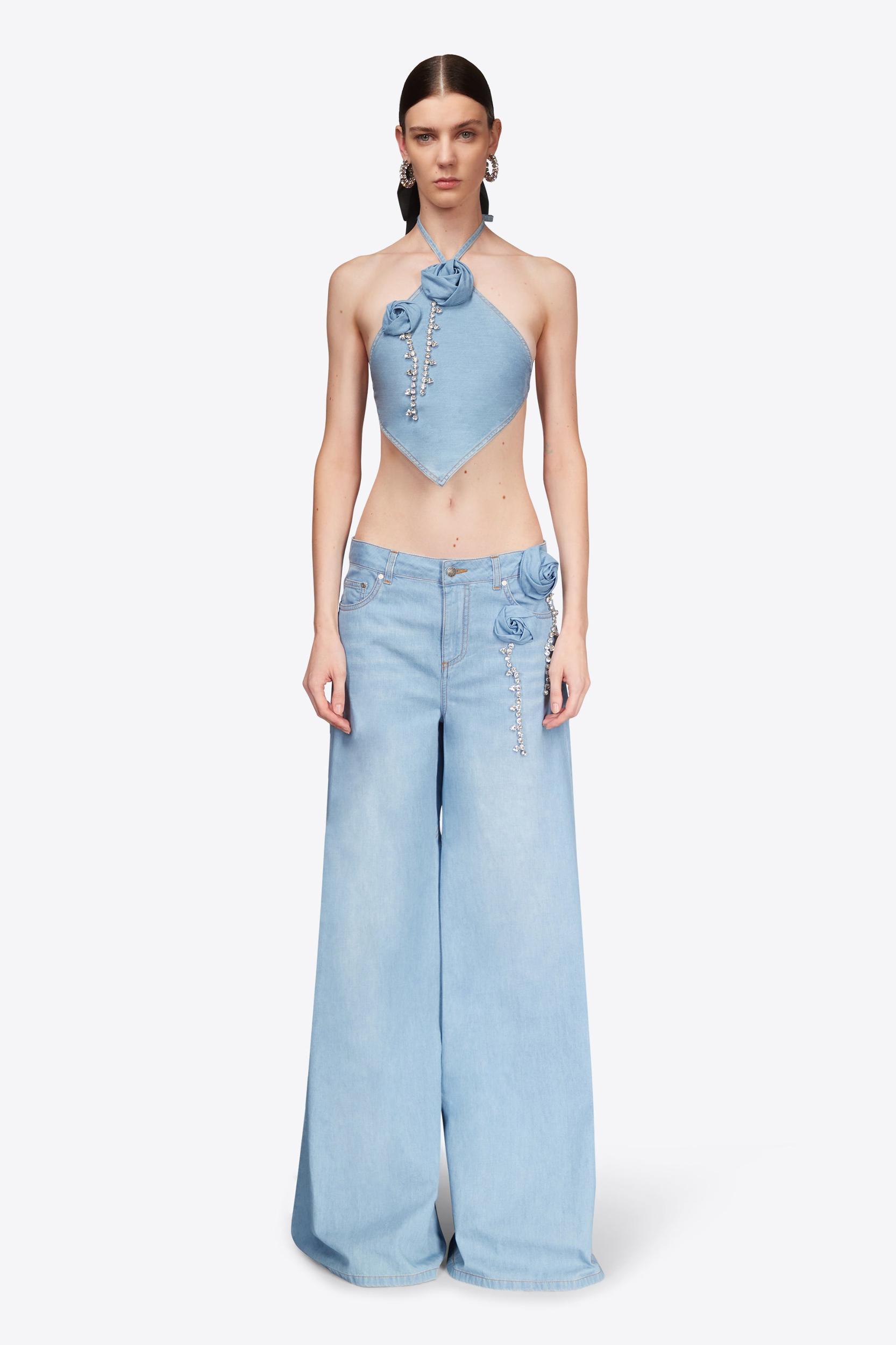 Crystal Rosette Wide Leg Jean Product Image