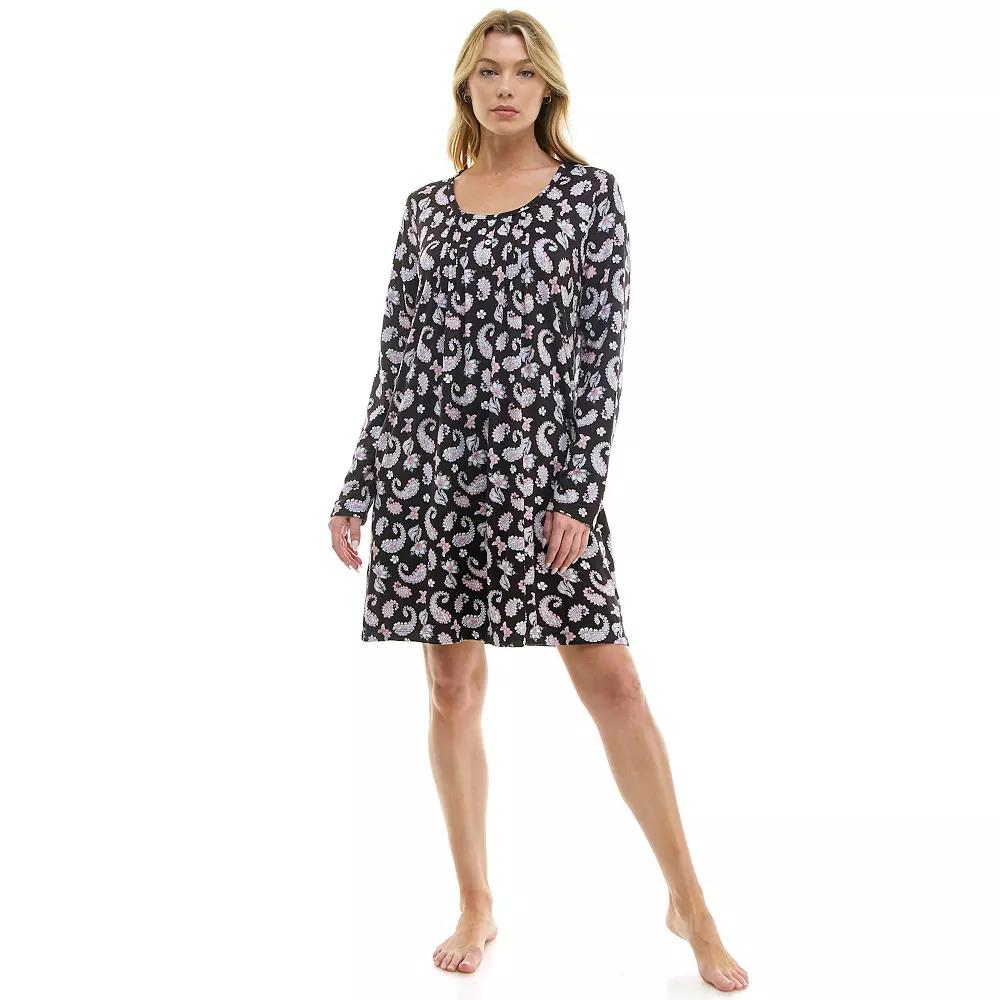 Petite Croft & Barrow® Cozy Luxe Long Sleeve Pajama Gown, Women's, Size: XS Petite, Pretty Jacobean Product Image