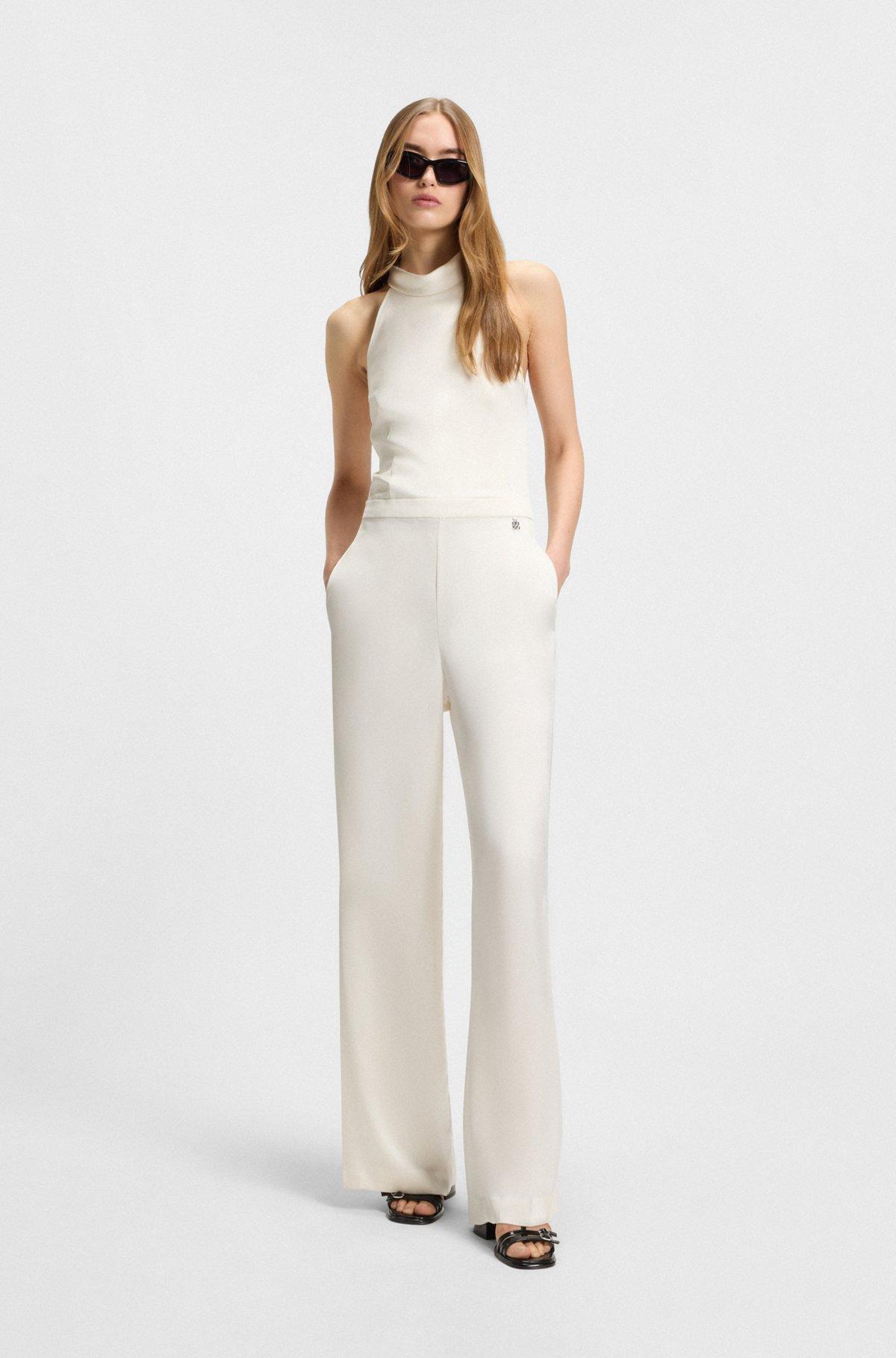 HUGO - Sleeveless jumpsuit in satin with tie neck - White Product Image