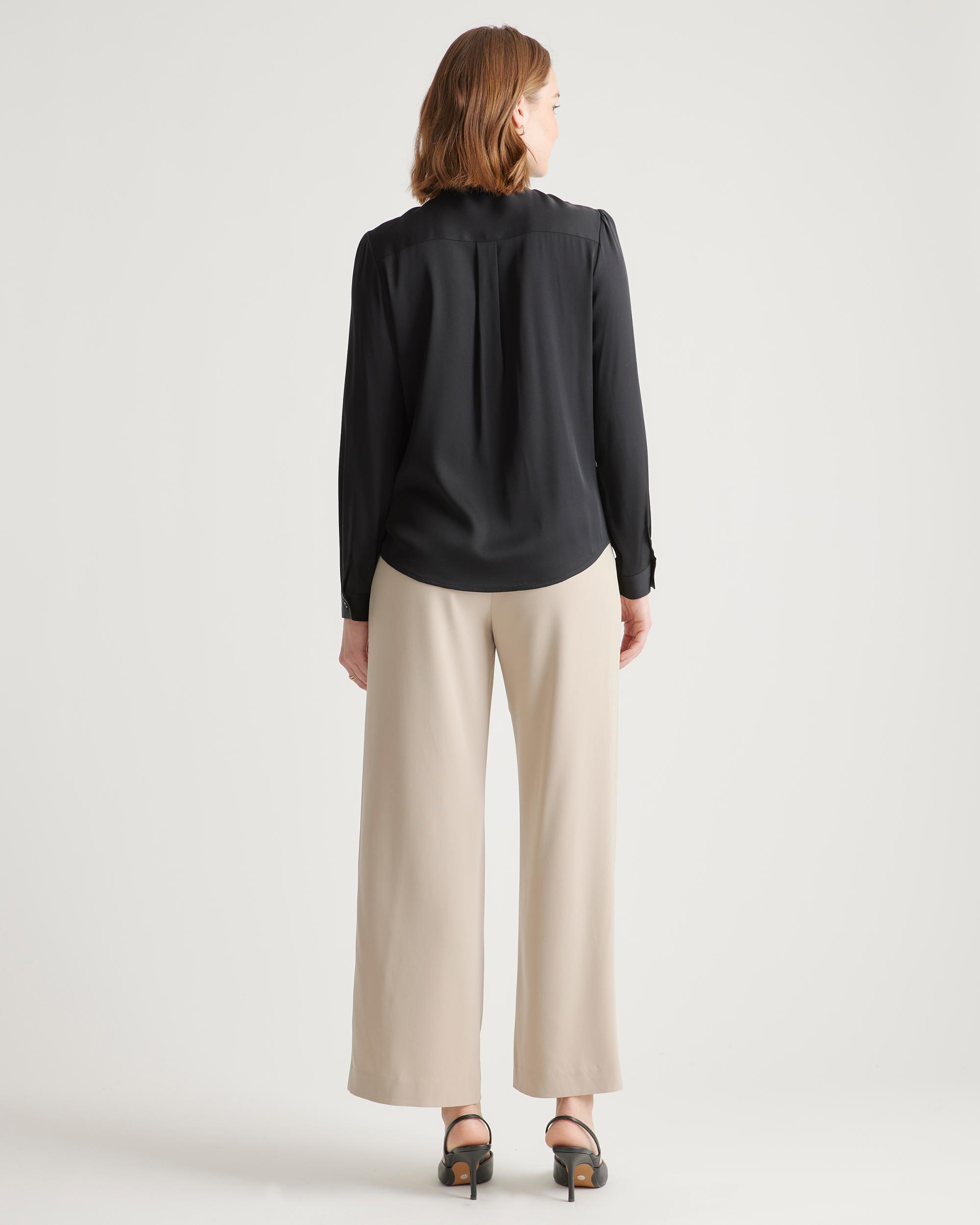 Quince | Women's Washable Stretch Silk Tie Neck Blouse Size XL Product Image