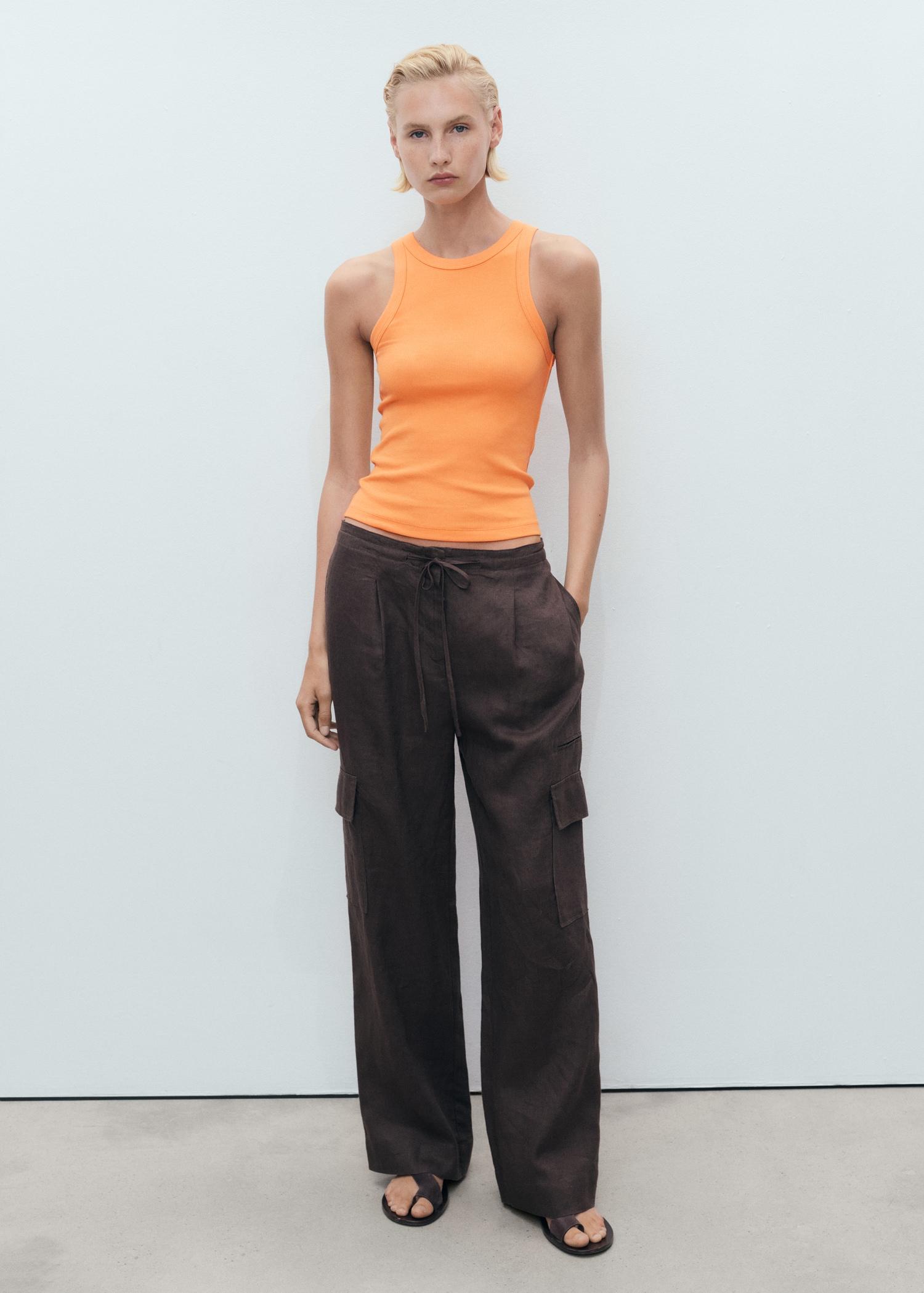 Ribbed cotton-blend top - Women | MANGO USA Product Image