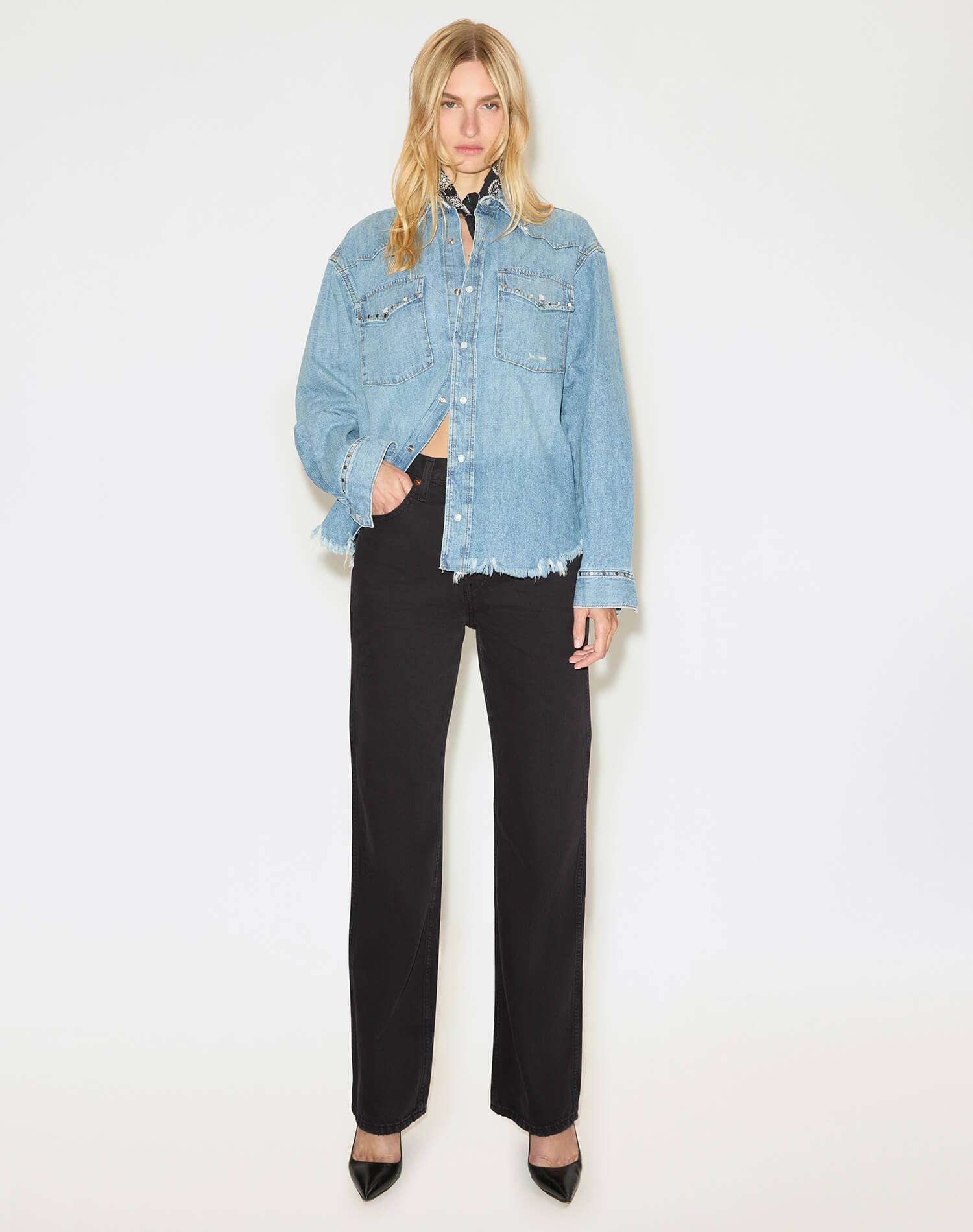 Distressed Western Shirt - Vintage Biker Blue Stud Female Product Image