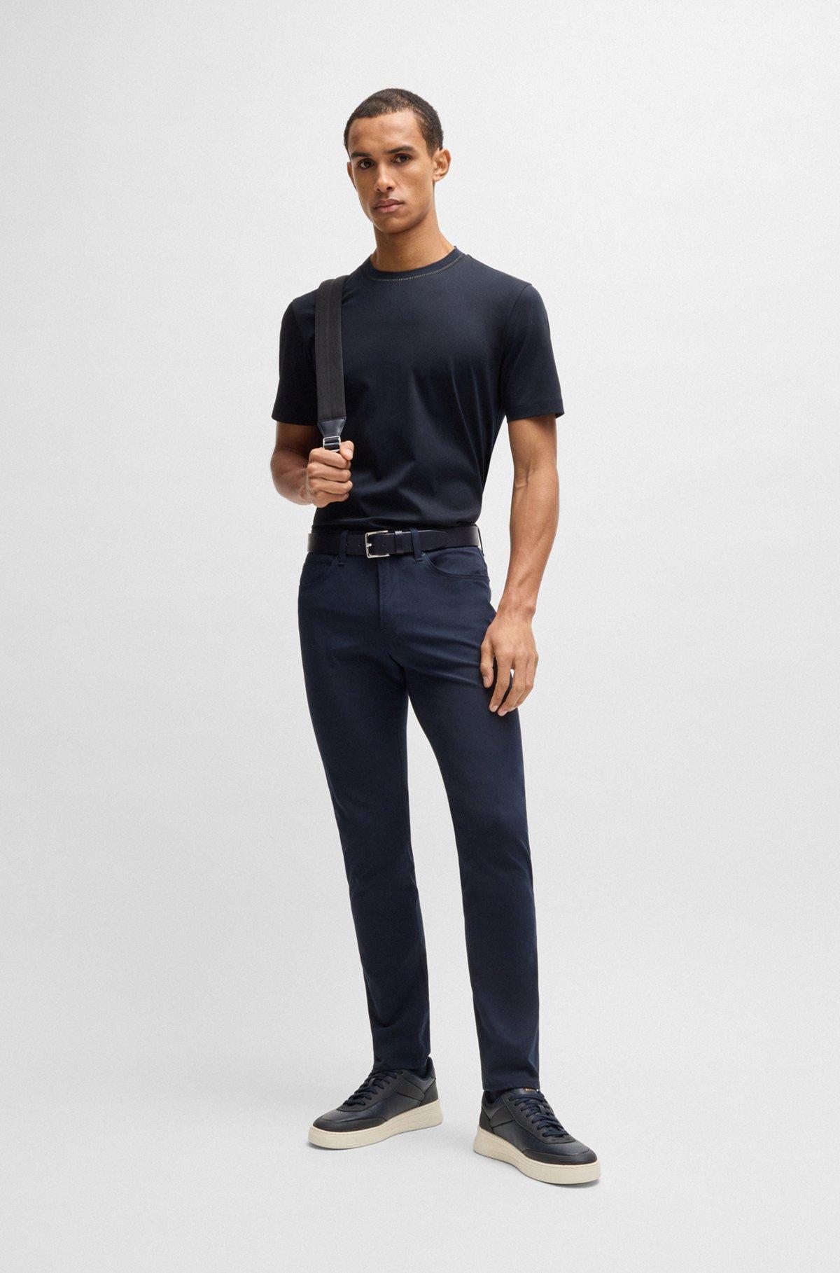 Mercerized-cotton slim-fit T-shirt with collar stripe Product Image