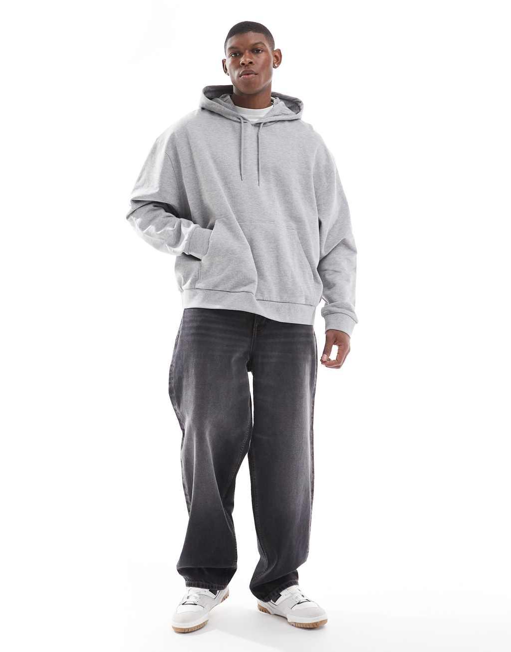 ASOS DESIGN boxy oversized hoodie with photographic back print in gray heather Product Image