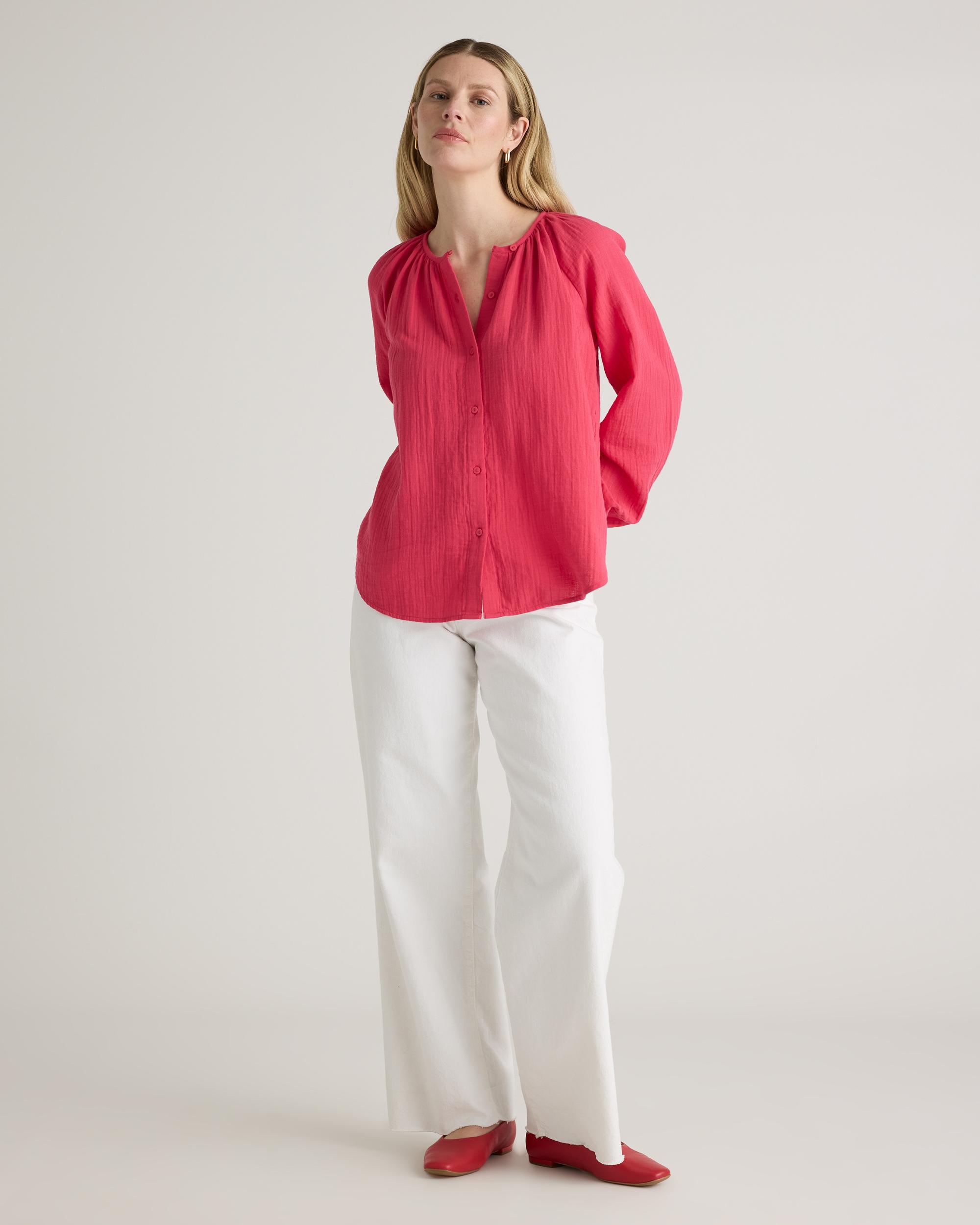 Quince | Women's Gauze Peasant Blouse Organic Cotton Product Image