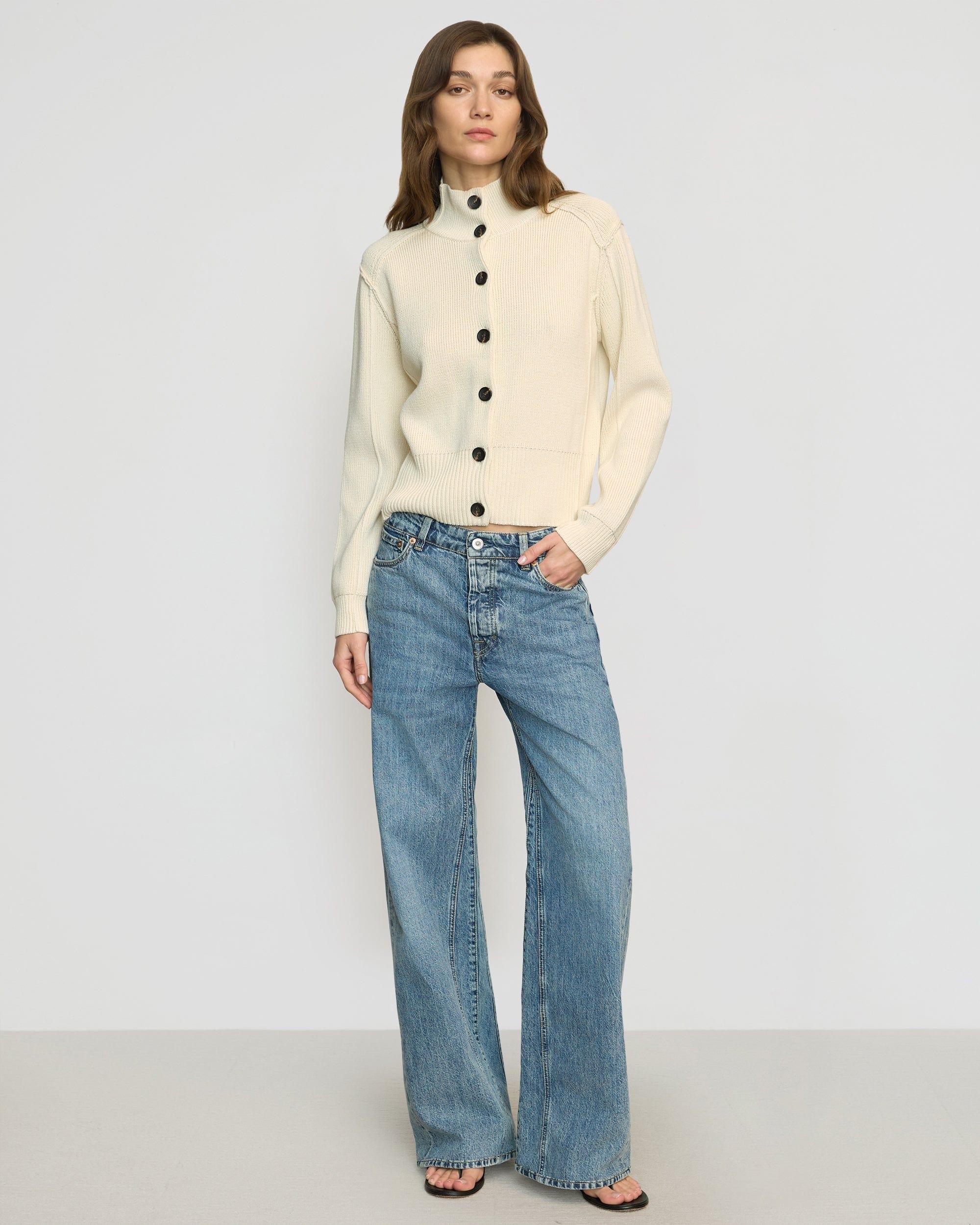 Clove Button Mock-Neck Knit Cardigan Product Image