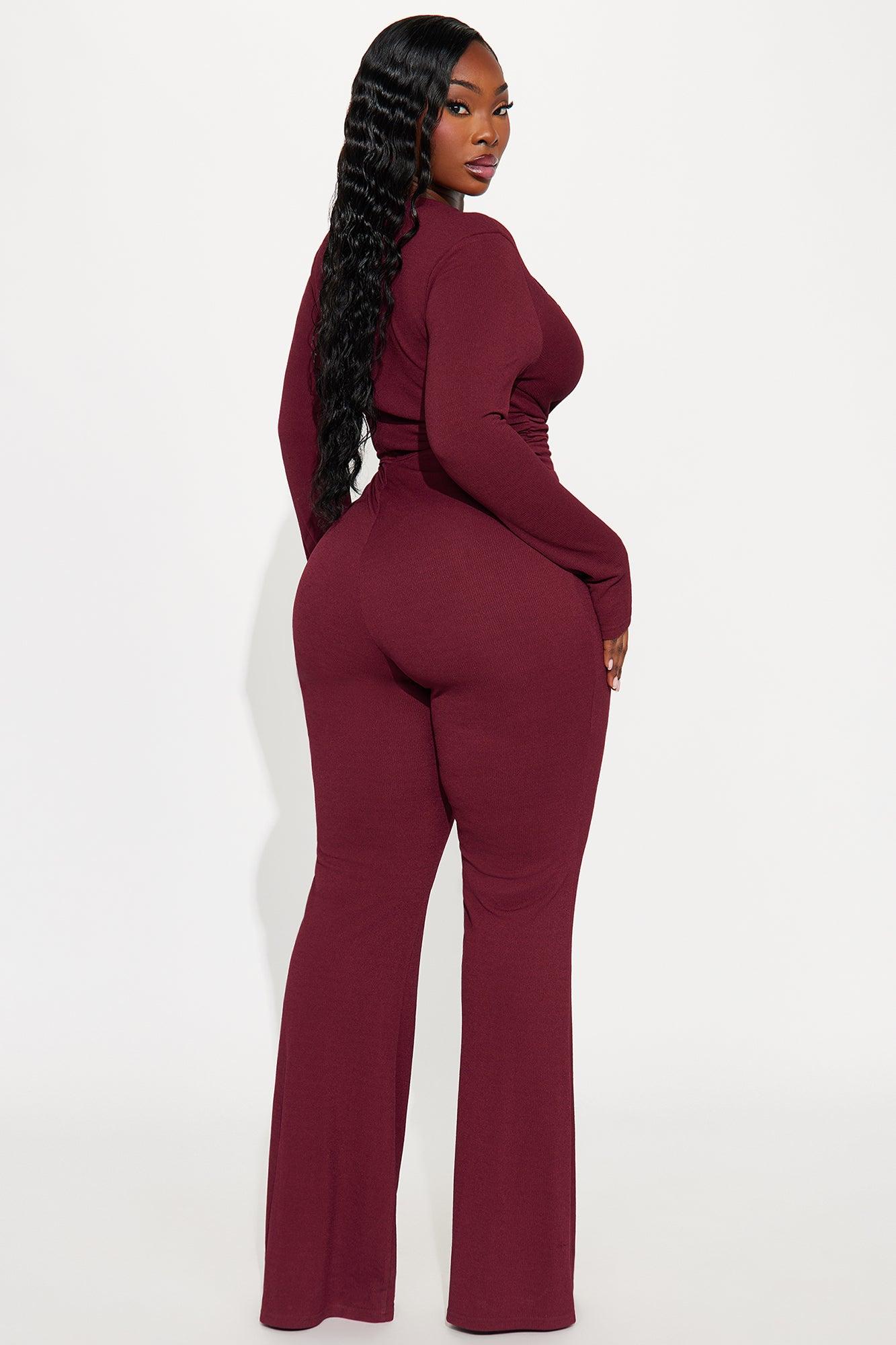 Veronica Wide Leg Ribbed Jumpsuit - Wine Female Product Image