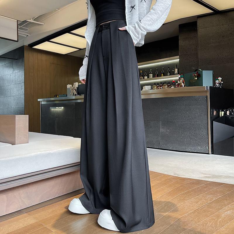 High Rise Plain Wide Leg Slacks Product Image