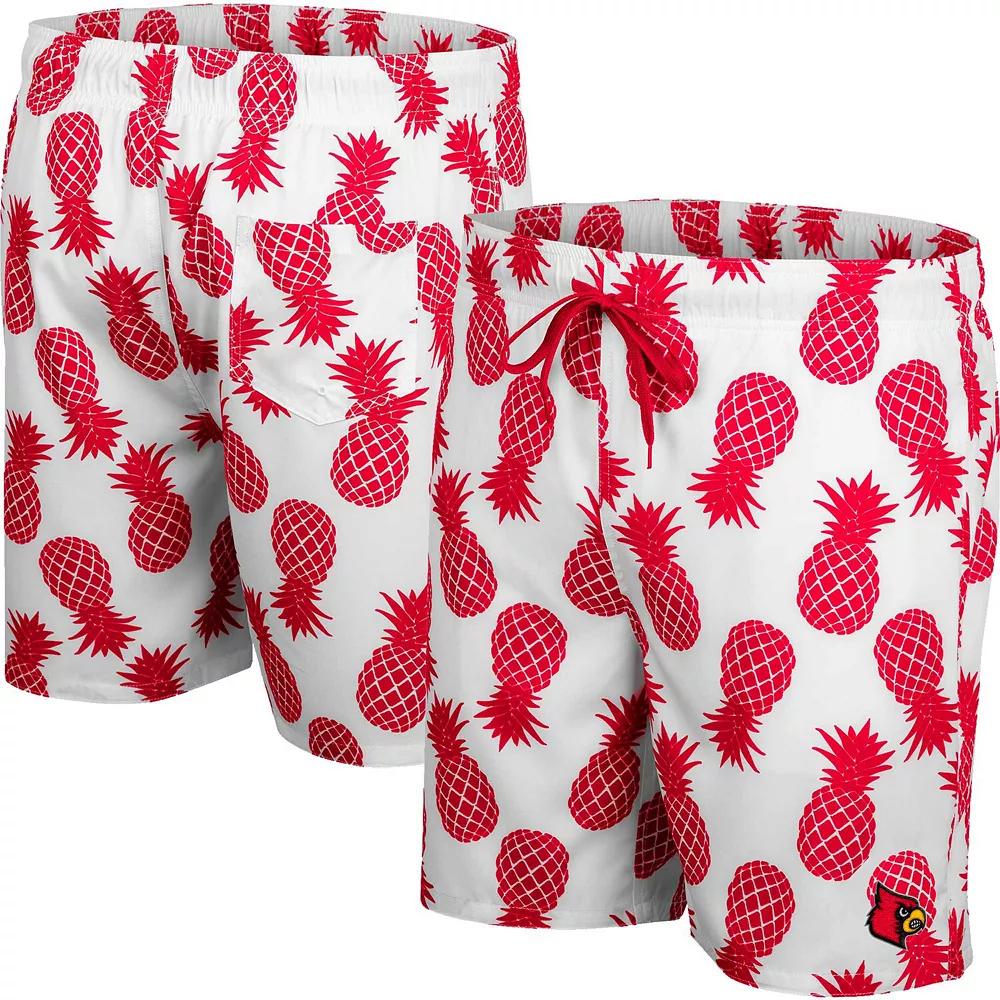 Men's Colosseum White Louisville Cardinals Pineapples Swim Shorts, Size: Medium Product Image