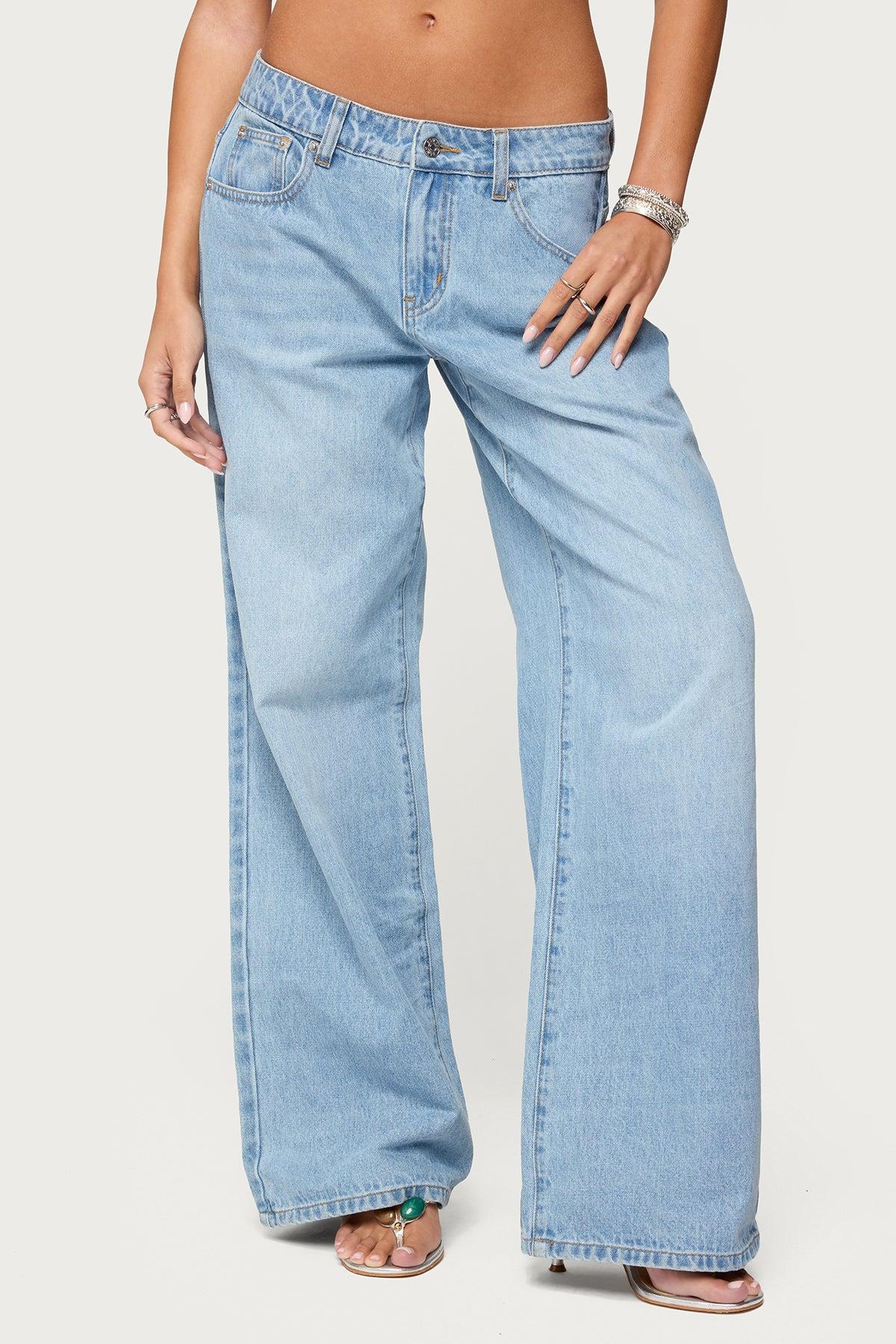 Mirra Embroidered Flower Low Rise Baggy Jeans Product Image