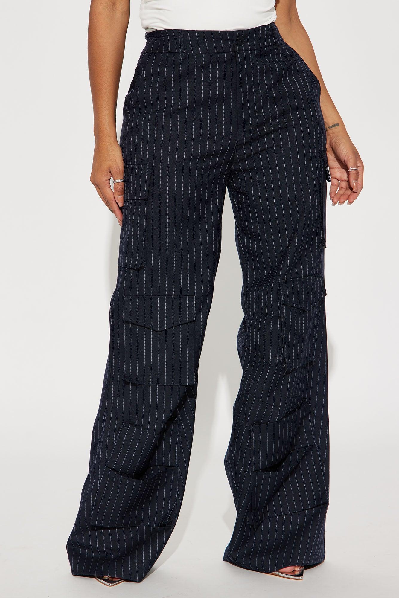 Double Take Pinstripe Cargo Trouser - Navy/combo Product Image